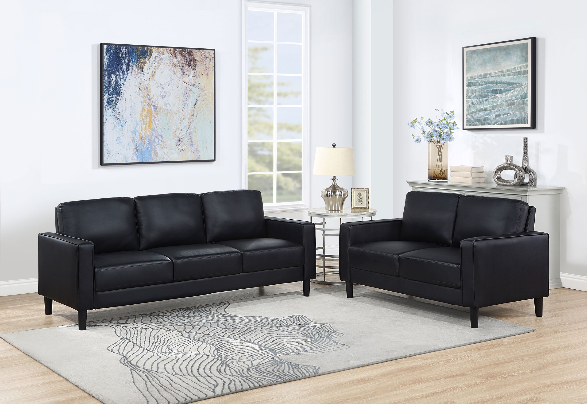 Best Furniture Outlet - Coaster - Ruth 2-piece Upholstered Track Arm Sofa Set Black - 508361-S2