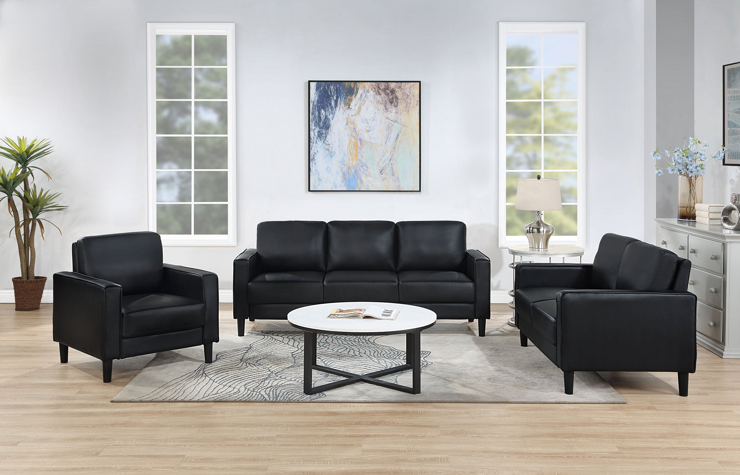 Best Furniture Outlet - Coaster - Ruth 3-piece Upholstered Track Arm Sofa Set Black - 508361-S3