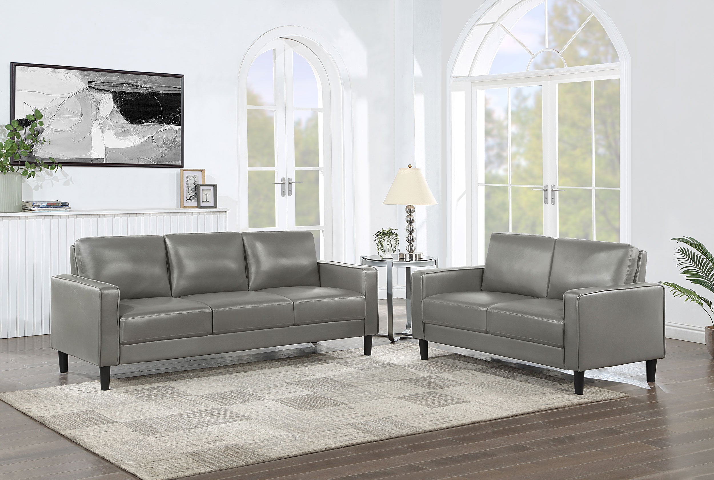Best Furniture Outlet - Coaster - Ruth 2-piece Upholstered Track Arm Sofa Set Grey - 508365-S2
