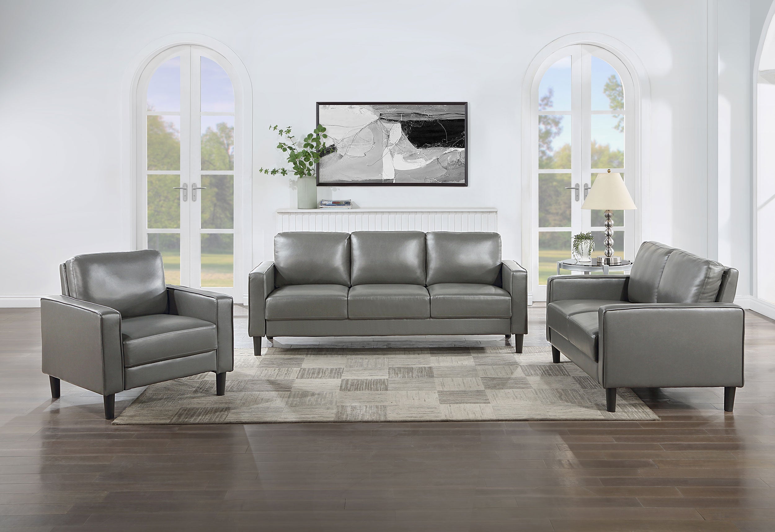 Best Furniture Outlet - Coaster - Ruth 3-piece Upholstered Track Arm Sofa Set Grey - 508365-S3