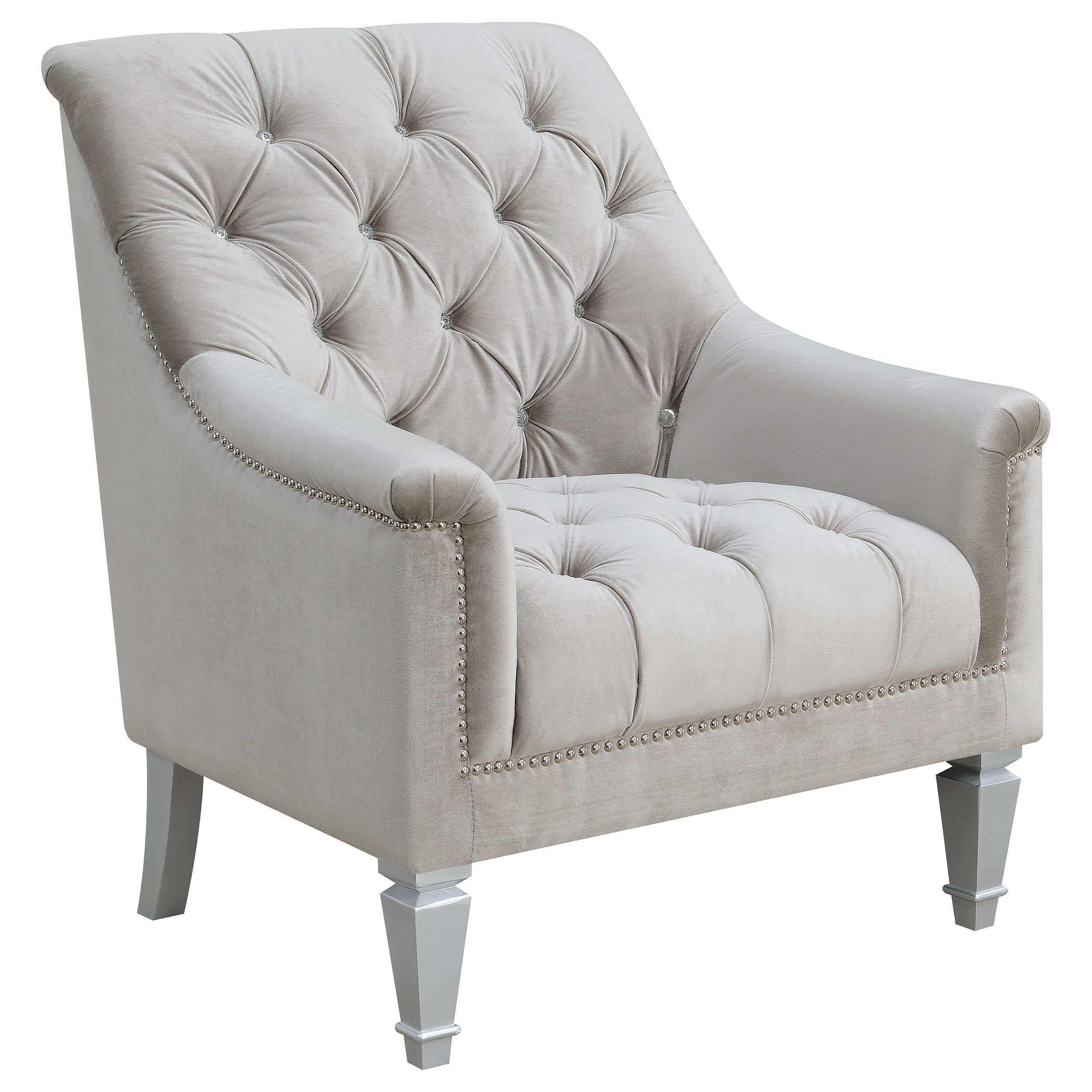 Best Furniture Outlet - Coaster - Avonlea Velvet Upholstered Sloped Arm Chair Grey Velvet - 508463