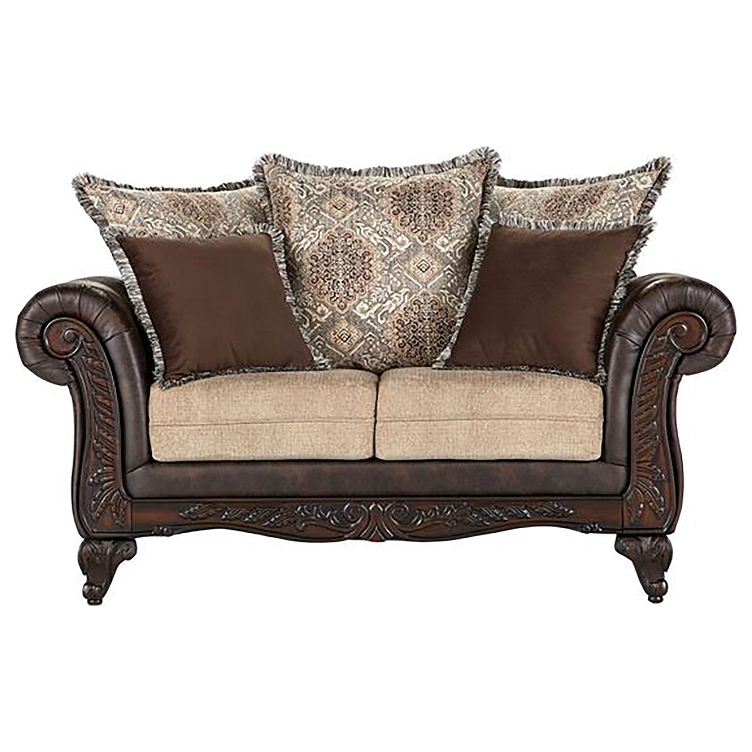 Best Furniture Outlet - Coaster - Elmbrook Upholstered Rolled Arm Loveseat Brown - 508572