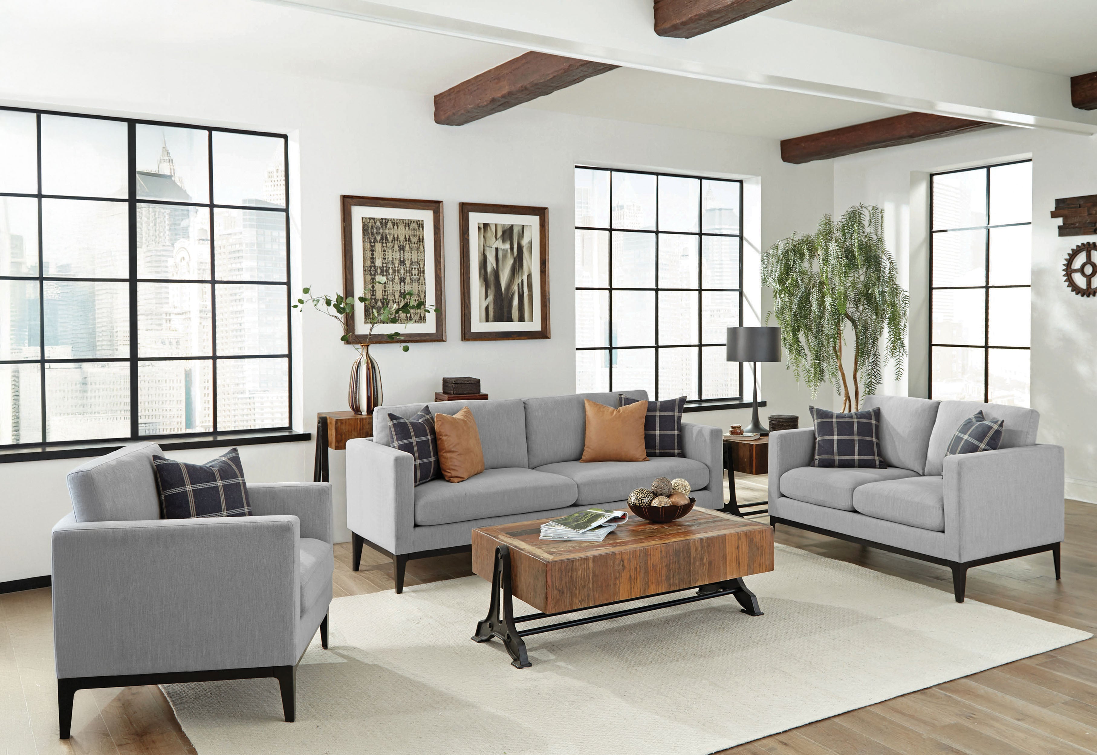 Best Furniture Outlet - Coaster - Apperson 3-piece Upholstered Track Arm Sofa Set Light Grey - 508681-S3