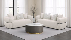 Best Furniture Outlet - Coaster - Jeanette 2-piece Fabric Upholstered Round Arm Sofa Set Beige - 508961-S2