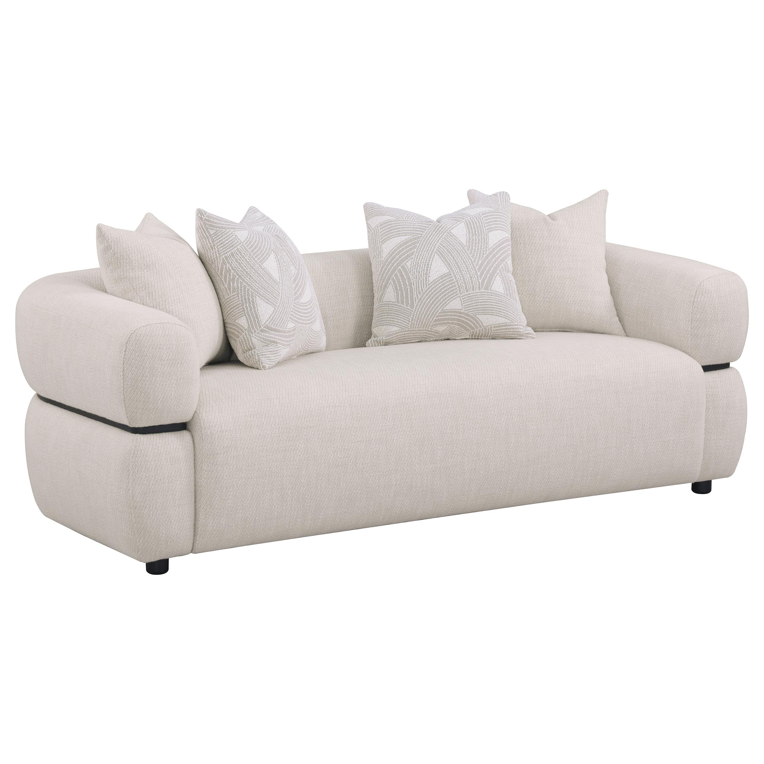 Best Furniture Outlet - Coaster - Jeanette 84-inch Fabric Upholstered Round Arm Sofa Beige - 508961