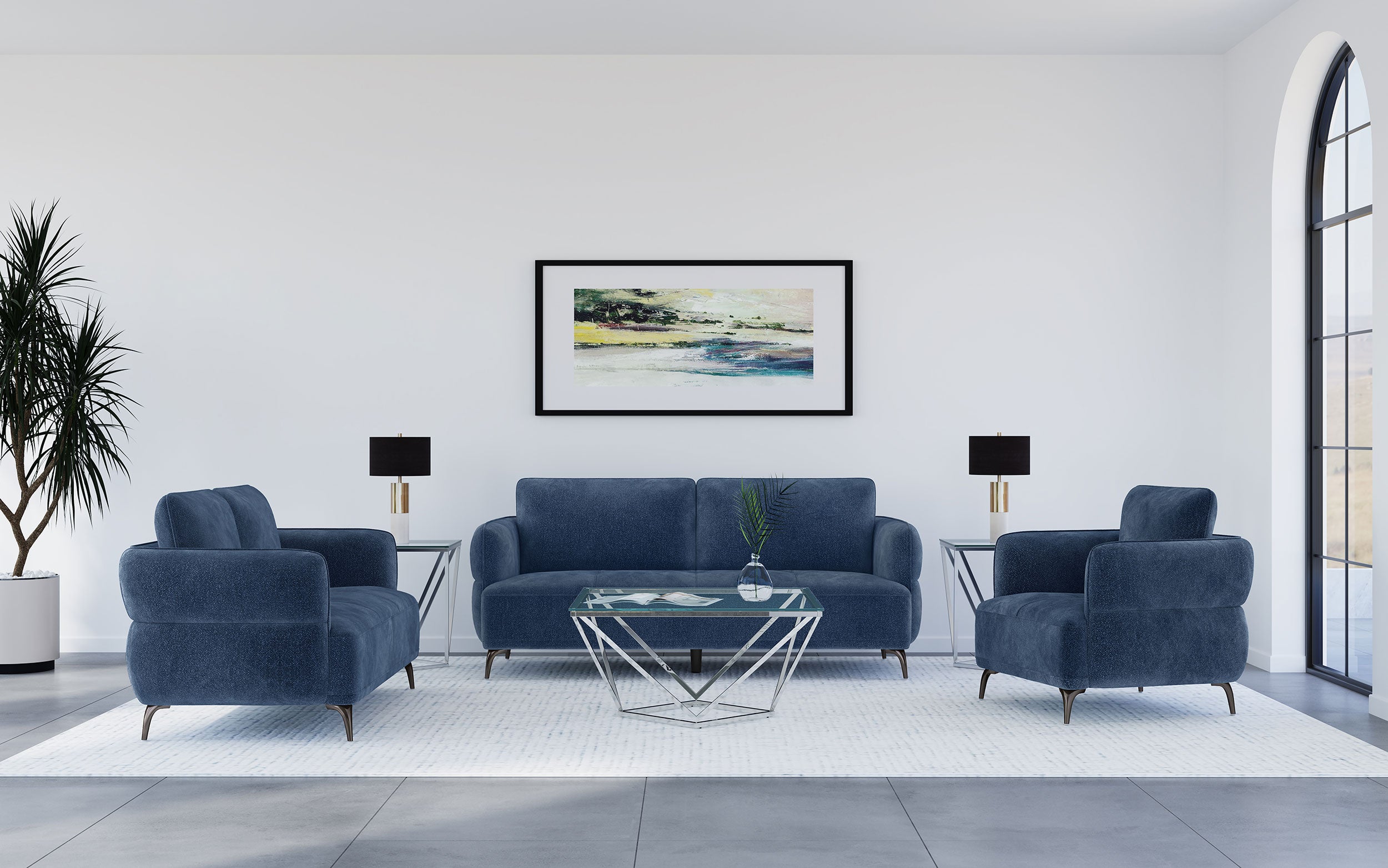 Best Furniture Outlet - Coaster - Lively 3-piece Chenille Upholstered Sofa Set Blue - 509041-S3