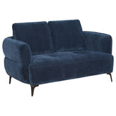 Best Furniture Outlet - Coaster - Lively Chenille Upholstered Modern Track Arm Loveseat Blue - 509042