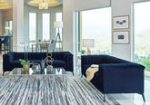 Best Furniture Outlet - Coaster - Chalet 2-piece Upholstered Tuxedo Arm Tufted Sofa Set Blue - 509211-S2