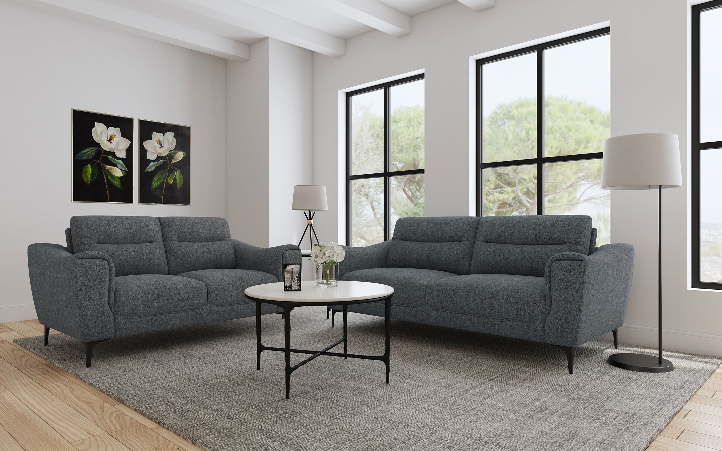 Best Furniture Outlet - Coaster - Nolan 2-piece Upholstered Sofa Set Charcoal - 509281-S2