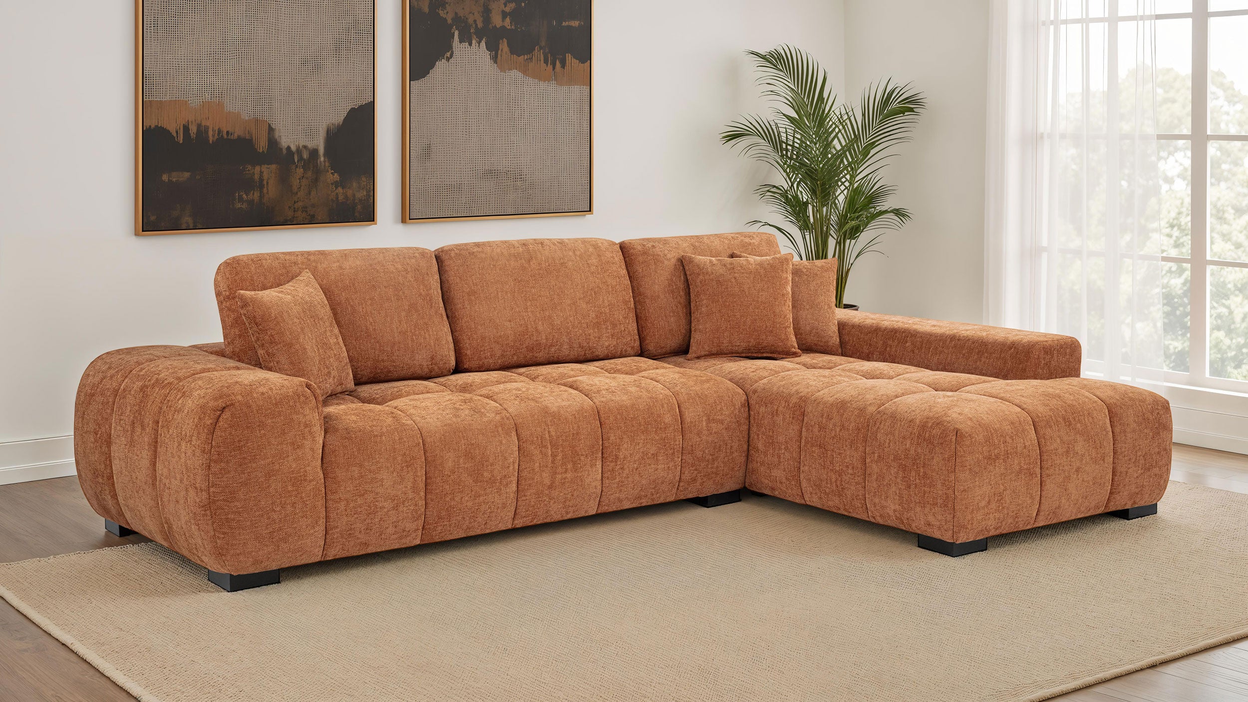 Best Furniture Outlet - Coaster - Octavia Upholstered Sectional Chaise Sofa Orange - 509350