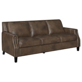 Best Furniture Outlet - Coaster - Leaton Upholstered Recessed Arm Sofa Brown Sugar - 509441