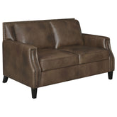 Best Furniture Outlet - Coaster - Leaton Upholstered Recessed Arm Loveseat Brown Sugar - 509442