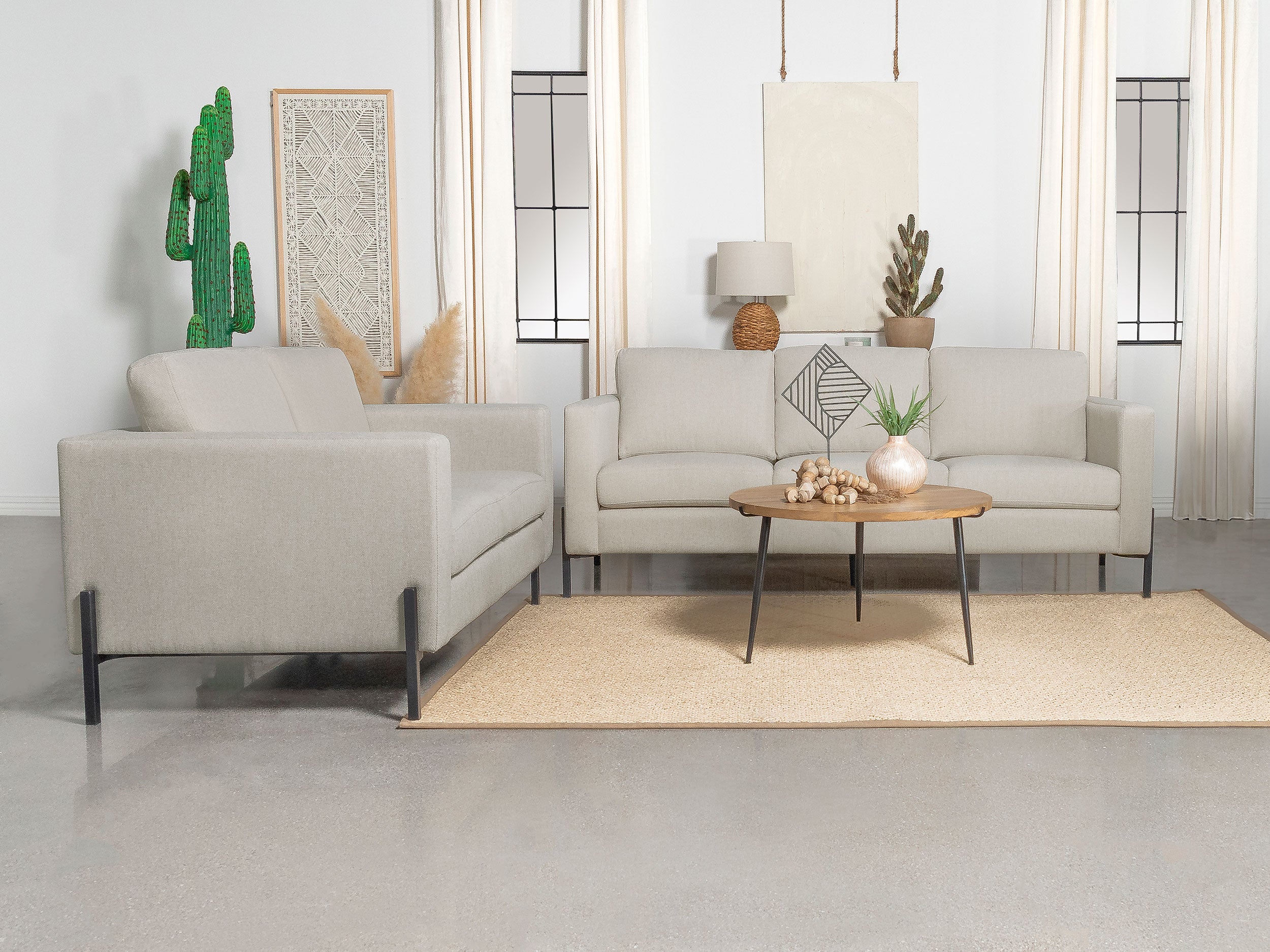 Best Furniture Outlet - Coaster - Tilly 2-piece Upholstered Track Arm Sofa Set Oatmeal - 509901-S2