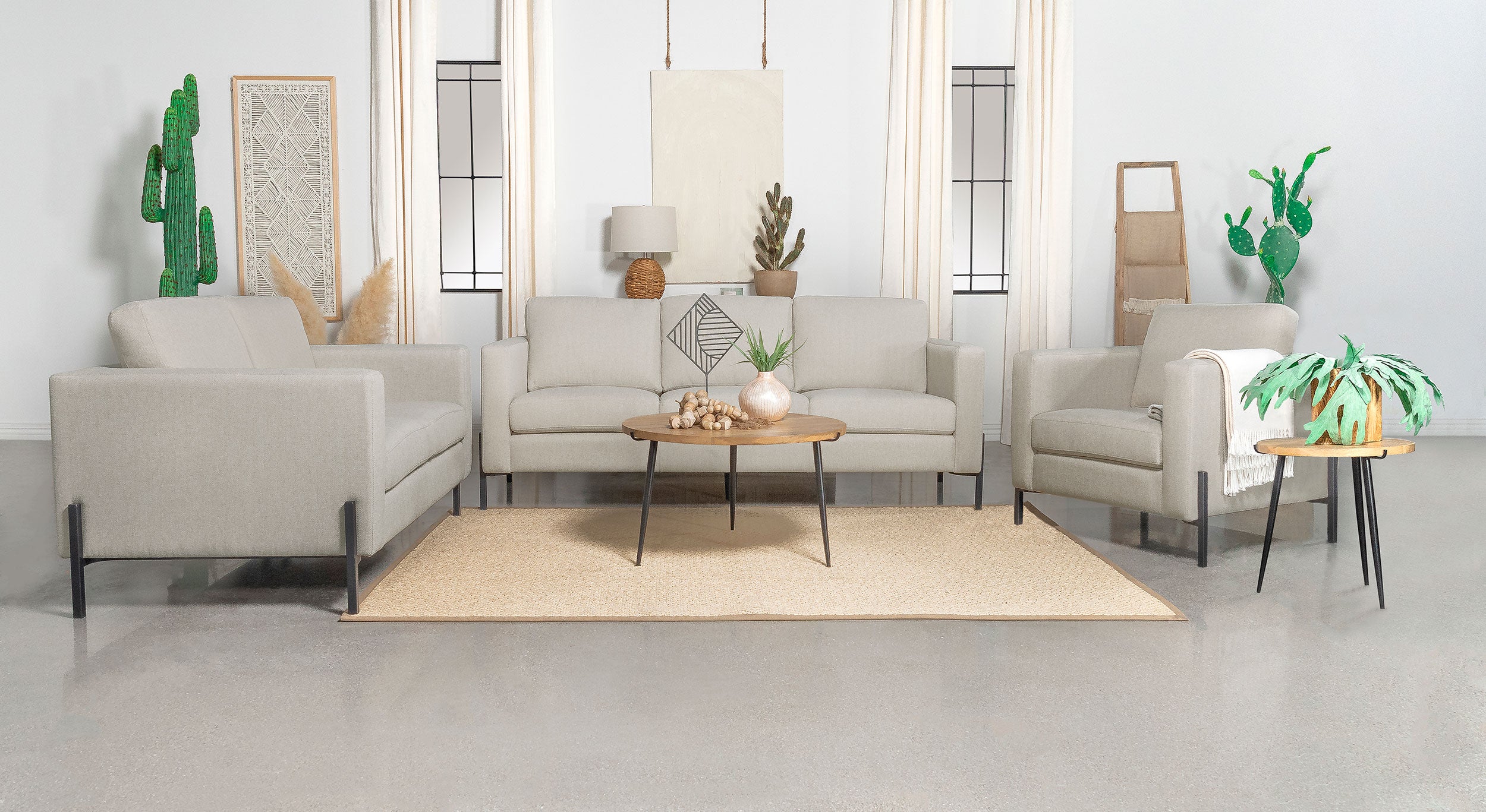 Best Furniture Outlet - Coaster - Tilly 3-piece Upholstered Track Arm Sofa Set Oatmeal - 509901-S3