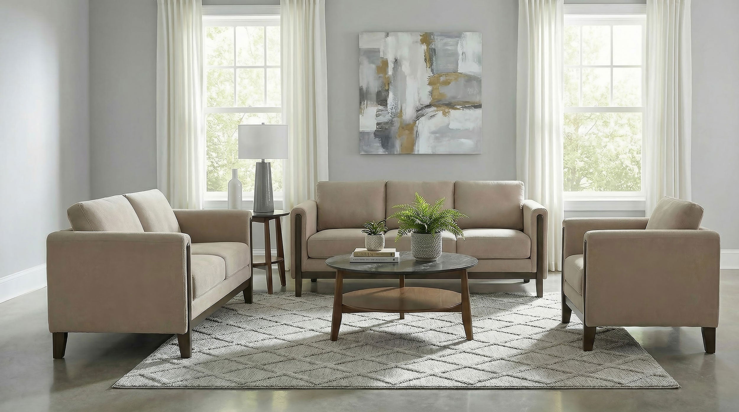 Best Furniture Outlet - Coaster - Islington 3-piece Upholstered Panel Arm Sofa Set Taupe - 511101-S3