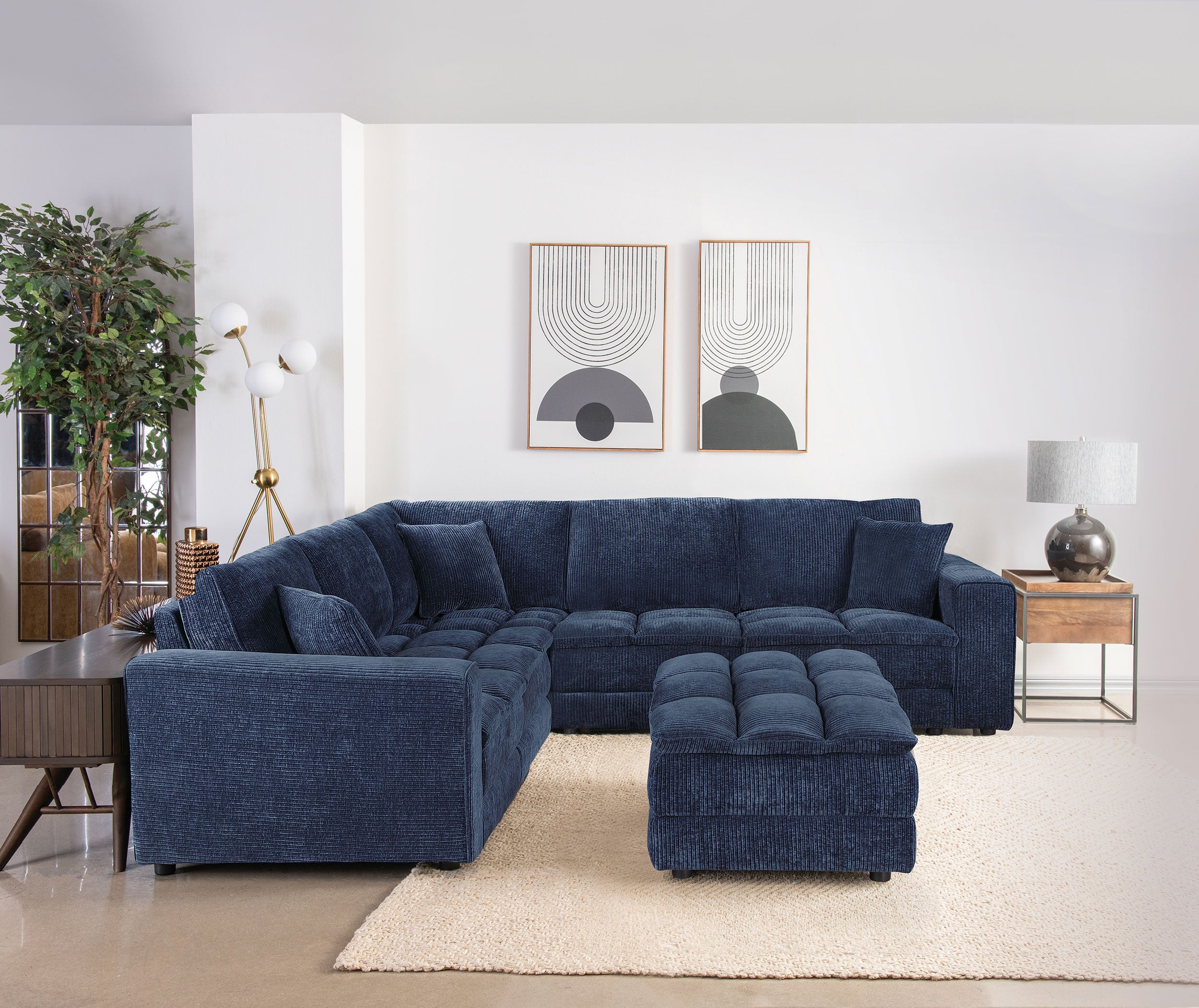 Best Furniture Outlet - Coaster - Atlantic 6-piece Upholstered Modular Sectional Sofa Blue - 551821-SET