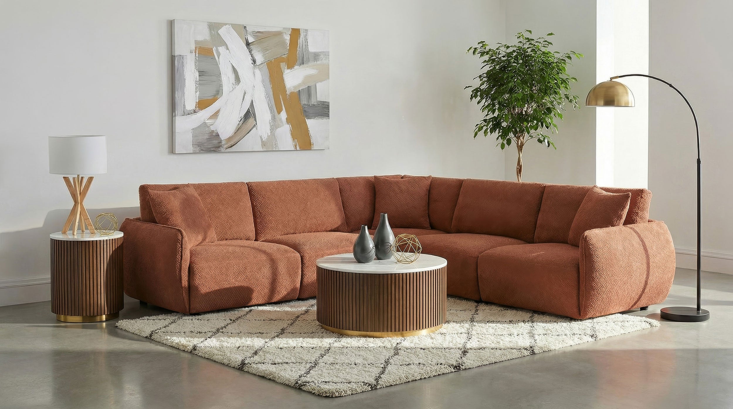 Best Furniture Outlet - Coaster - Elysia 5-piece Fabric Upholstered Modular Sectional Sofa Coral - 551891-SETA