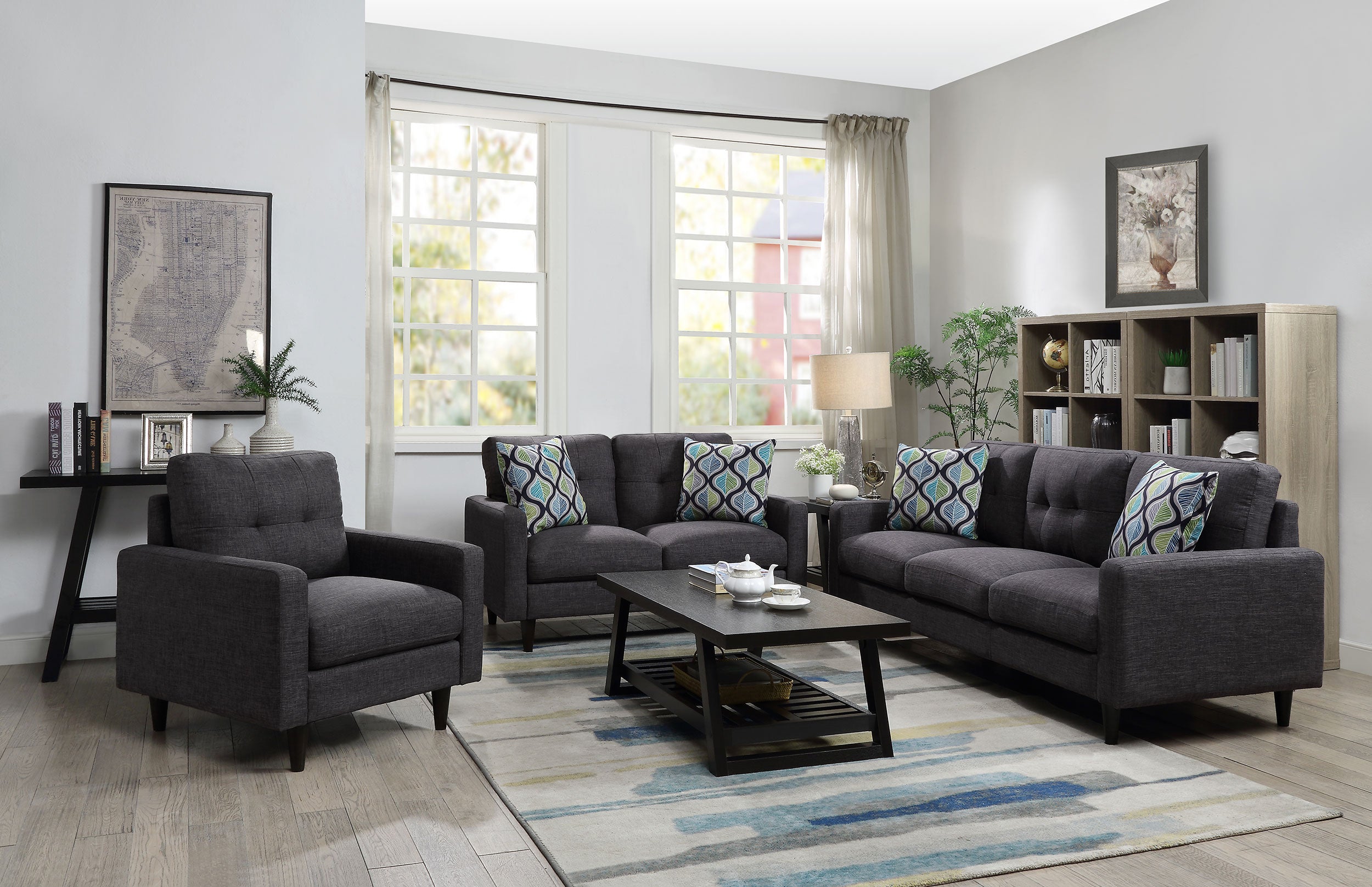 Best Furniture Outlet - Coaster - Watsonville 3-piece Upholstered Track Arm Sofa Set Grey - 552001-S3