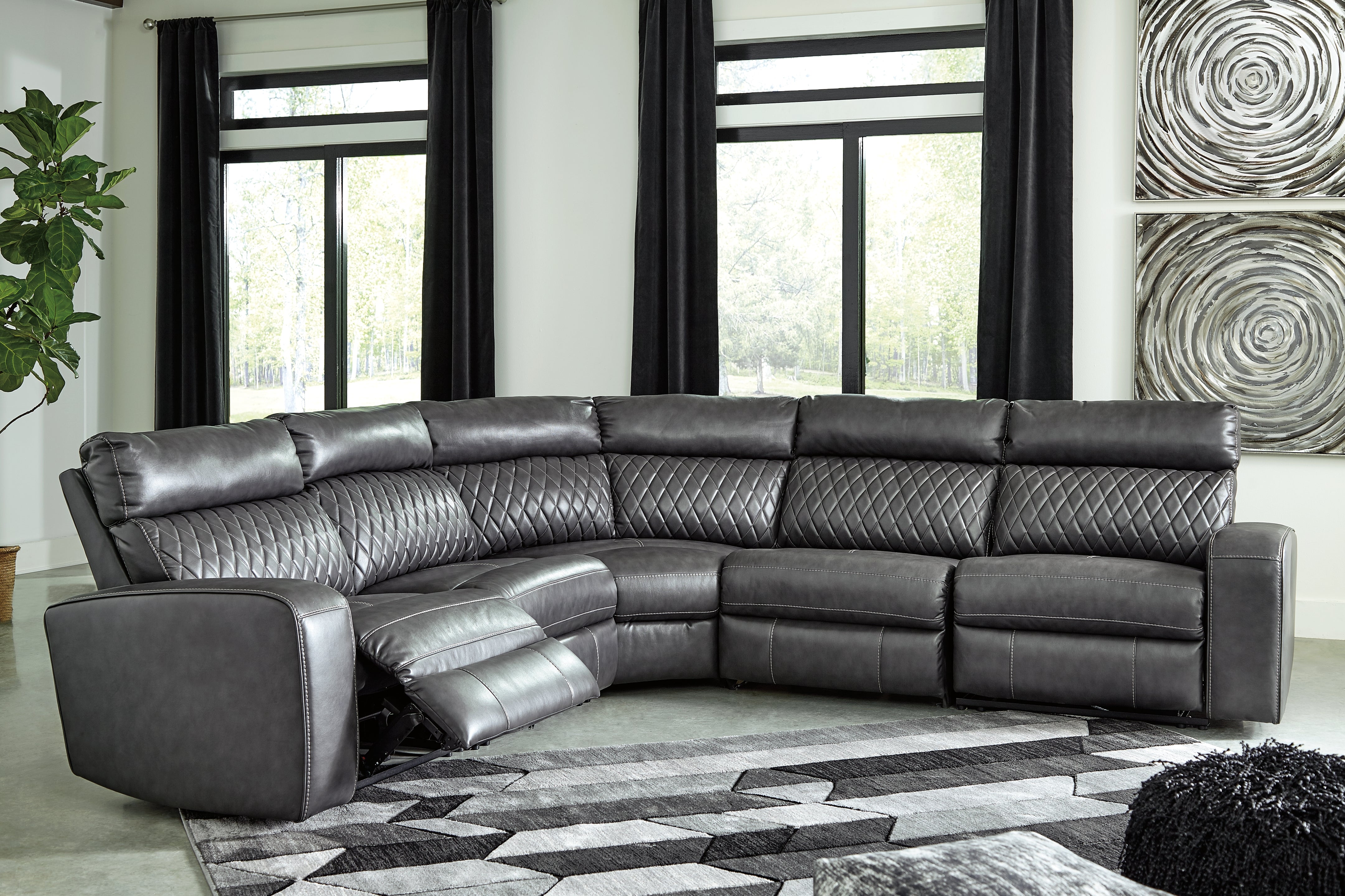 Best Furniture Outlet - Ashley Furniture - Samperstone Sectional - 5-Piece Power Reclining Sectional / Gray - 55203S1