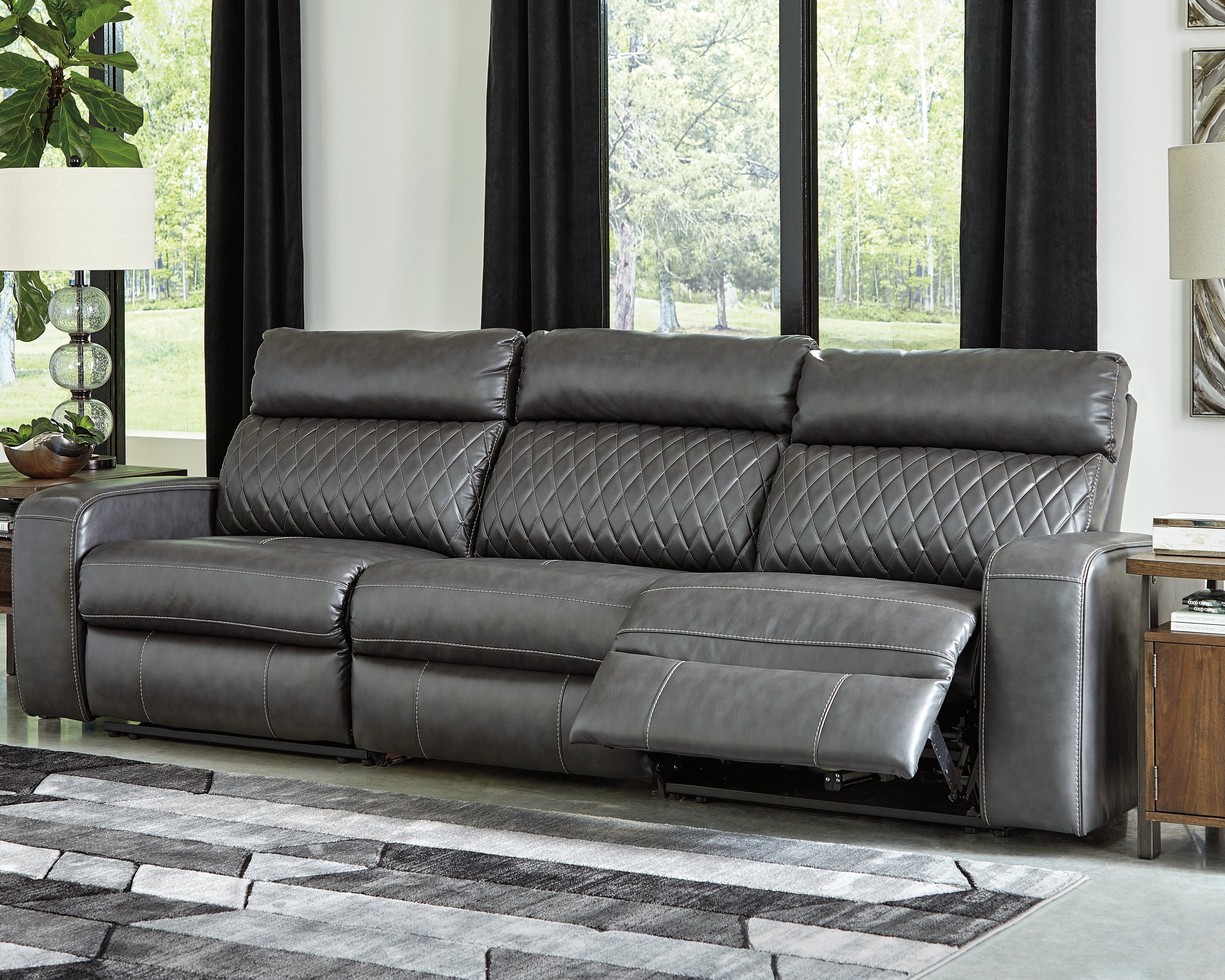 Best Furniture Outlet - Ashley Furniture - Samperstone Sectional - 3-Piece Power Reclining Sectional Sofa / Gray - 55203S4