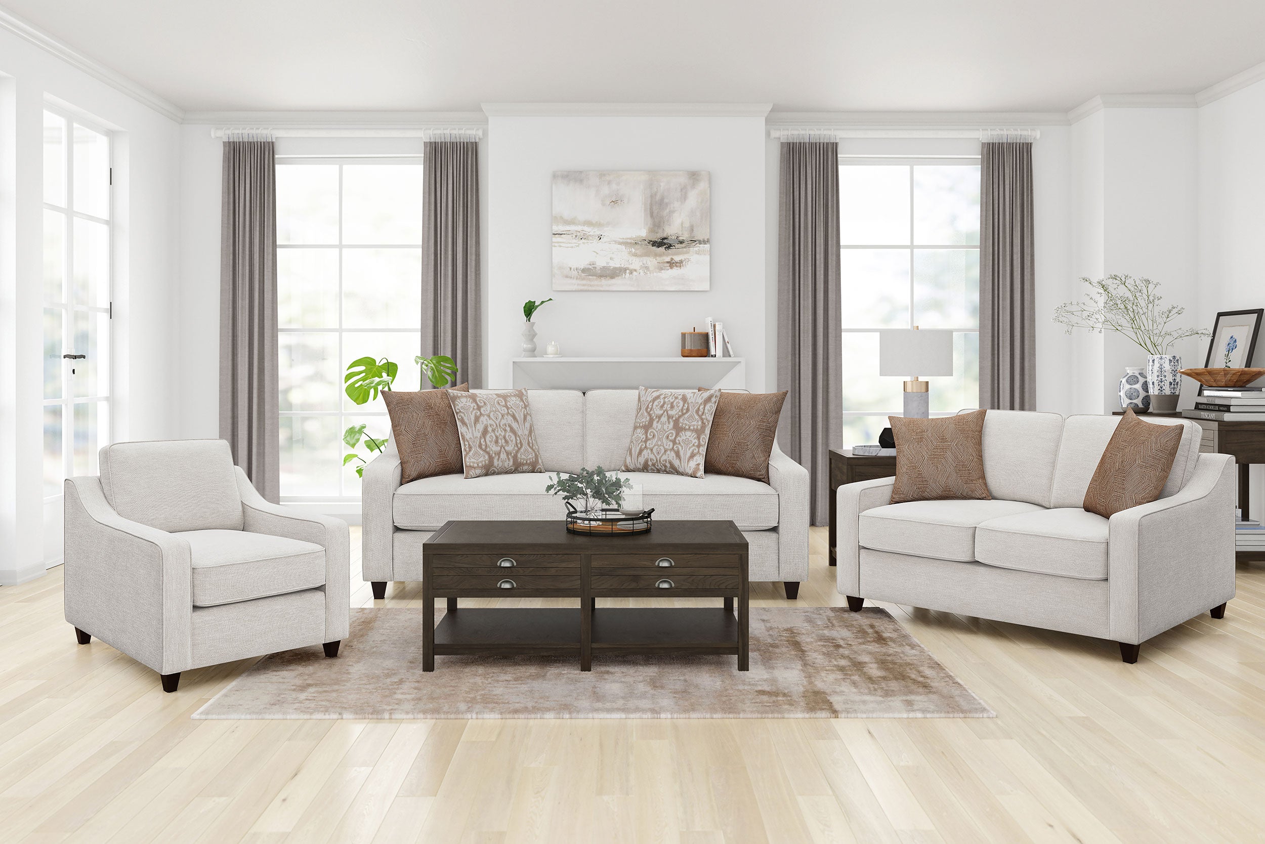 Best Furniture Outlet - Coaster - Christine 3-piece Upholstered Sloped Arm Sofa Set Beige - 552061-S3