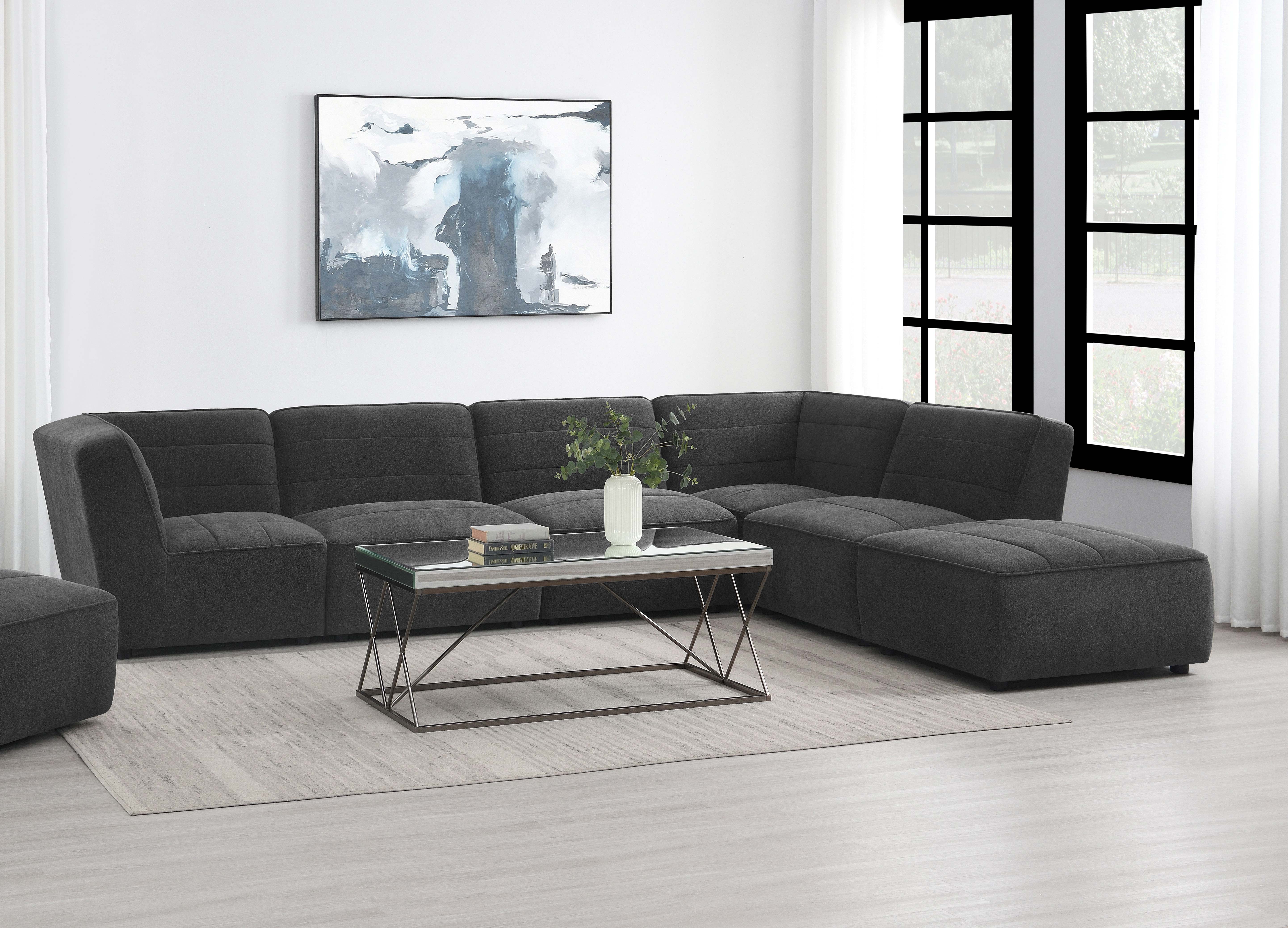 Best Furniture Outlet - Coaster - Sunny 6-piece Upholstered Modular Sectional Sofa Charcoal - 552081-SET