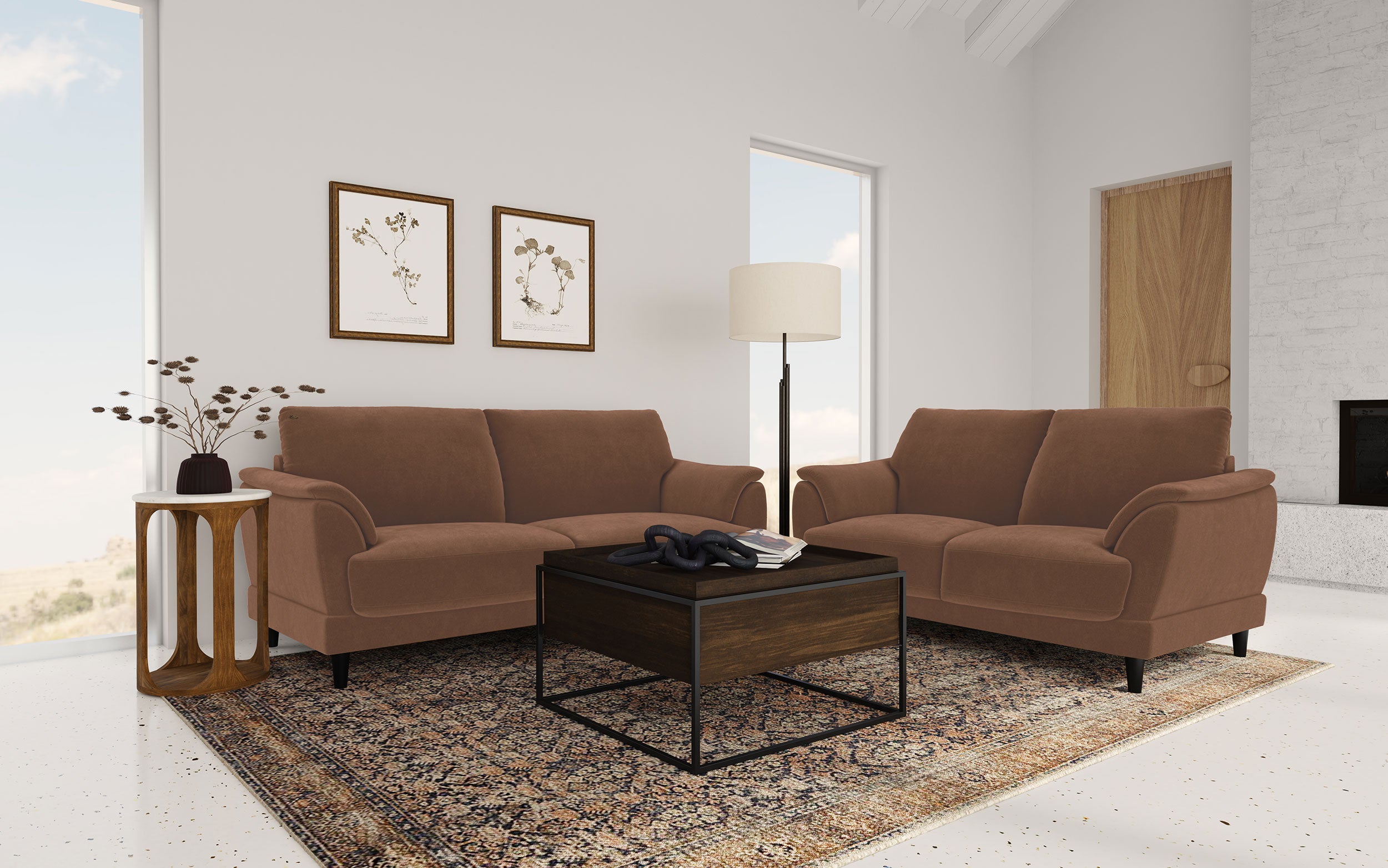 Best Furniture Outlet - Coaster - Selma 2-piece Velvet Upholstered Crescent Arm Sofa Set Rust - 552101-S2