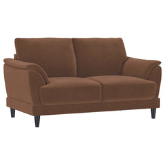 Best Furniture Outlet - Coaster - Selma Velvet Upholstered Crescent Arm Loveseat Rust - 552102