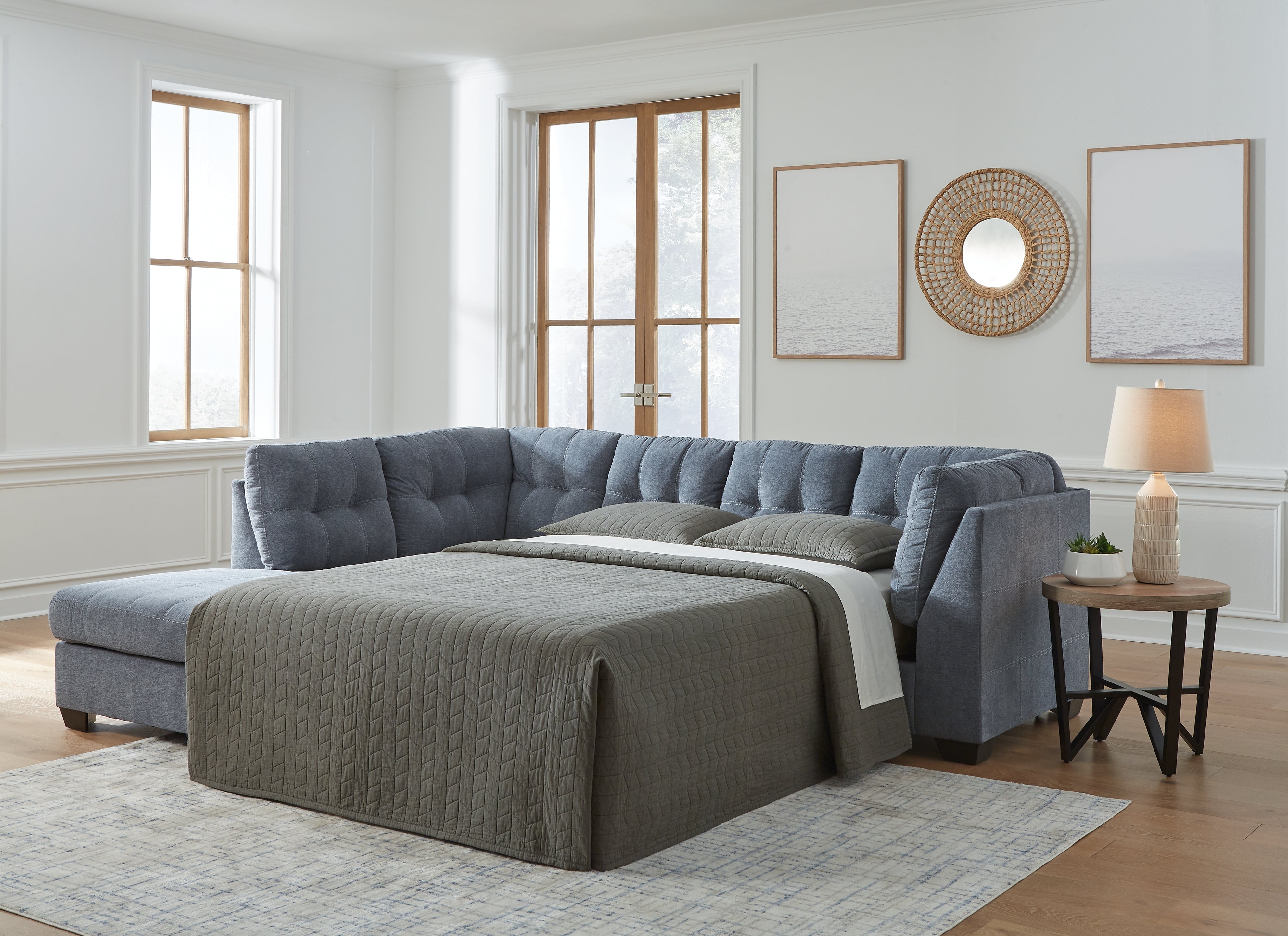 Best Furniture Outlet - Ashley Furniture - Marleton Sectional - RAF 2-Piece Sleeper Sectional with Chaise / Denim - 55303S3
