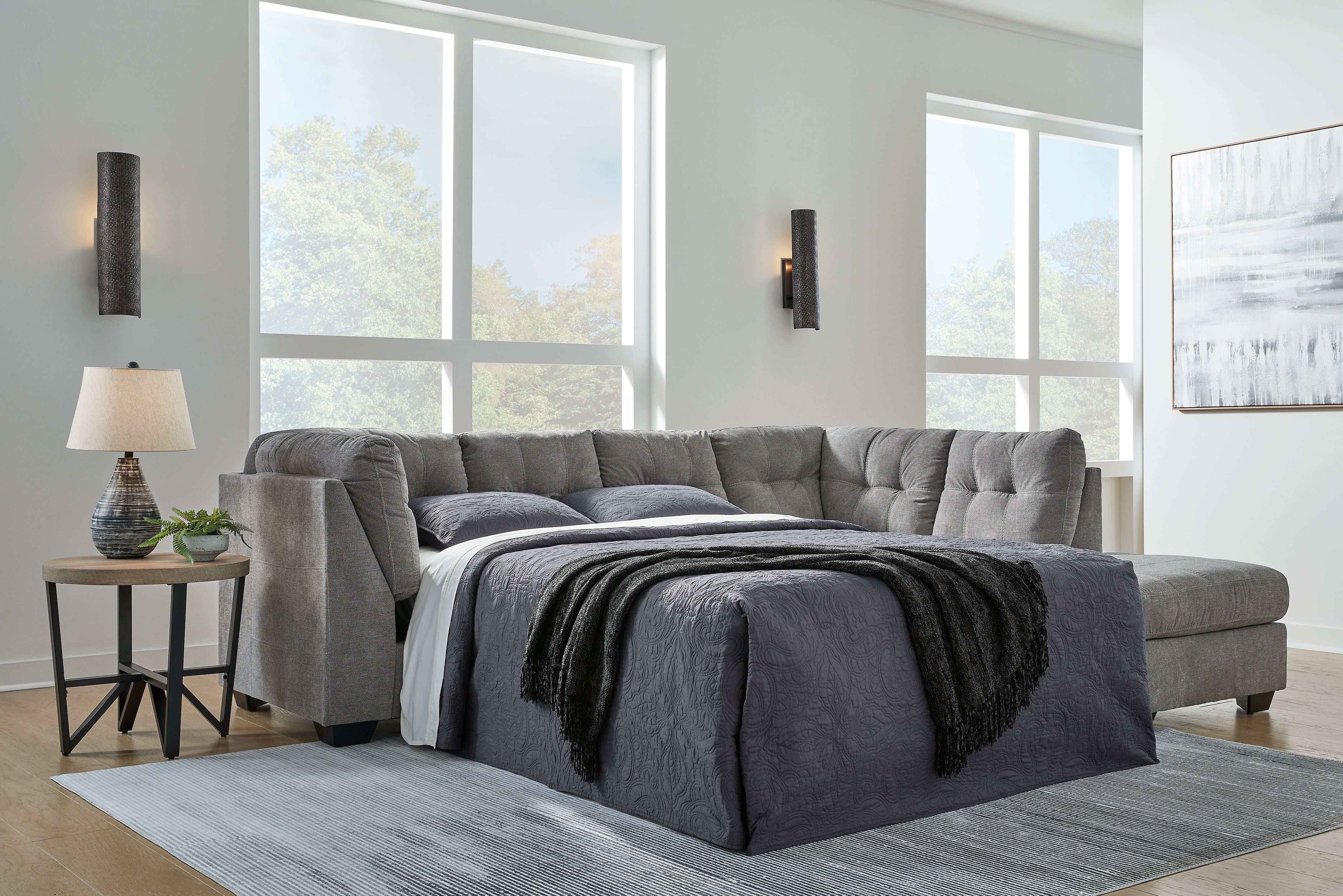 Best Furniture Outlet - Ashley Furniture - Marleton Sectional - 2-Piece Sleeper Sectional with Chaise / Gray - 55305S4