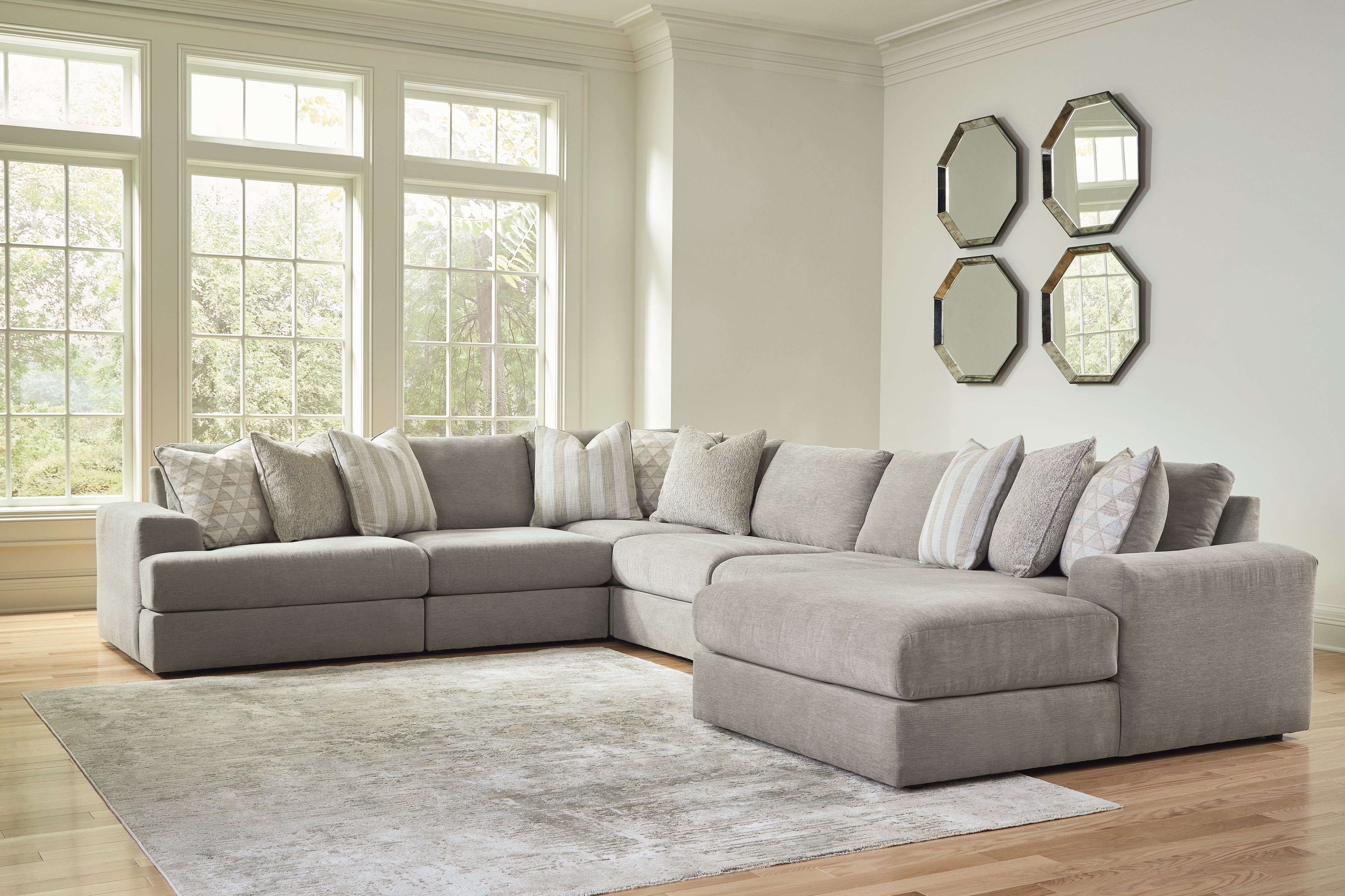 Best Furniture Outlet - Ashley Furniture - Avaliyah Sectional - RAF 6-Piece Sectional with Chaise / Ash - 58103S12