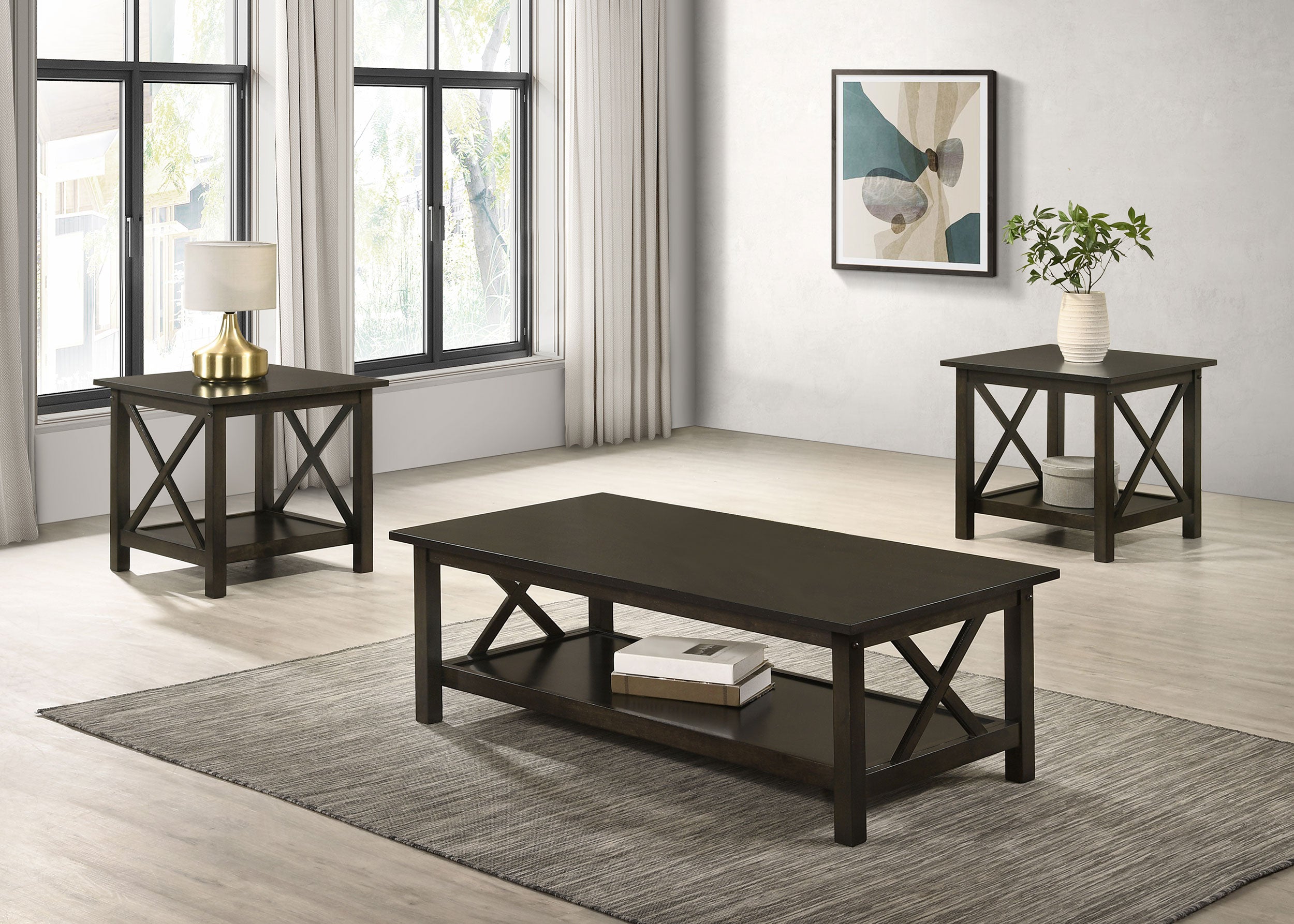 Best Furniture Outlet - Coaster - Rachelle 3-piece Rectangular Coffee Table Set Deep Merlot - 5909