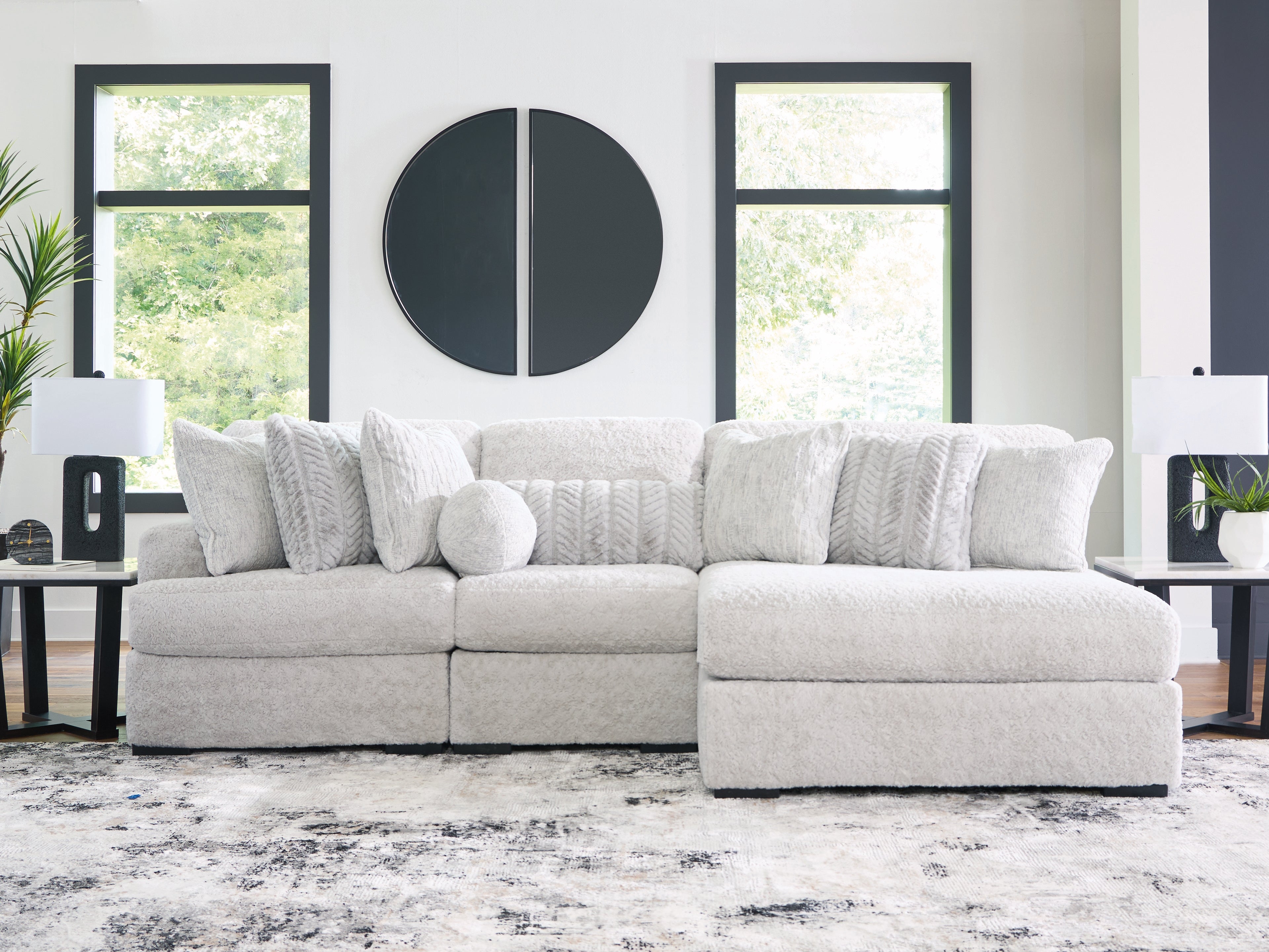 Best Furniture Outlet - Ashley Furniture - Cuddle Plush Sectional - RAF 3-Piece Sectional with Chaise / Arctic - PC59106S1
