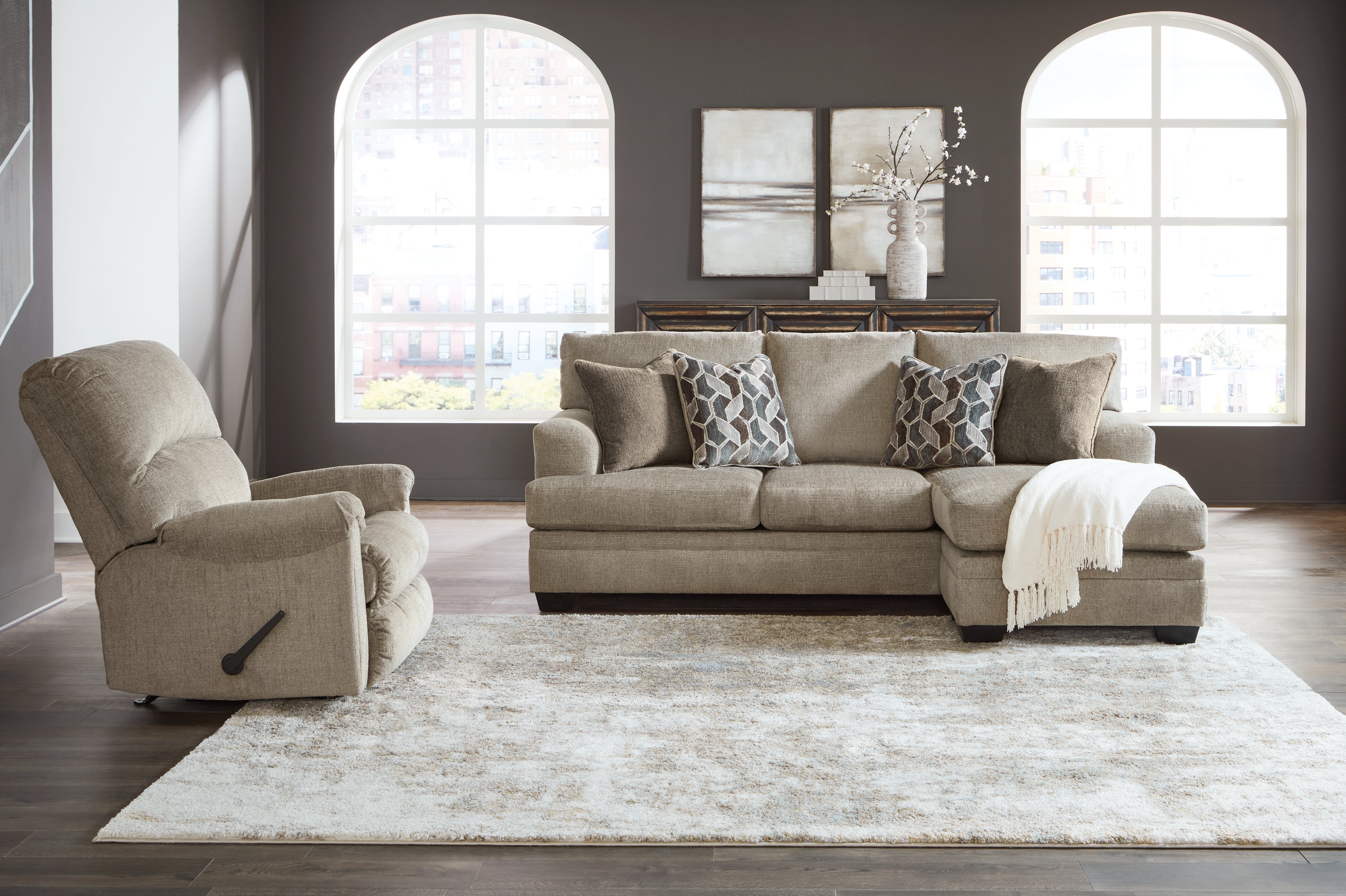 Best Furniture Outlet - Ashley Furniture - Stonemeade Sofa Chaise and Recliner - Sofa Chaise and Recliner / Taupe - 59504U5