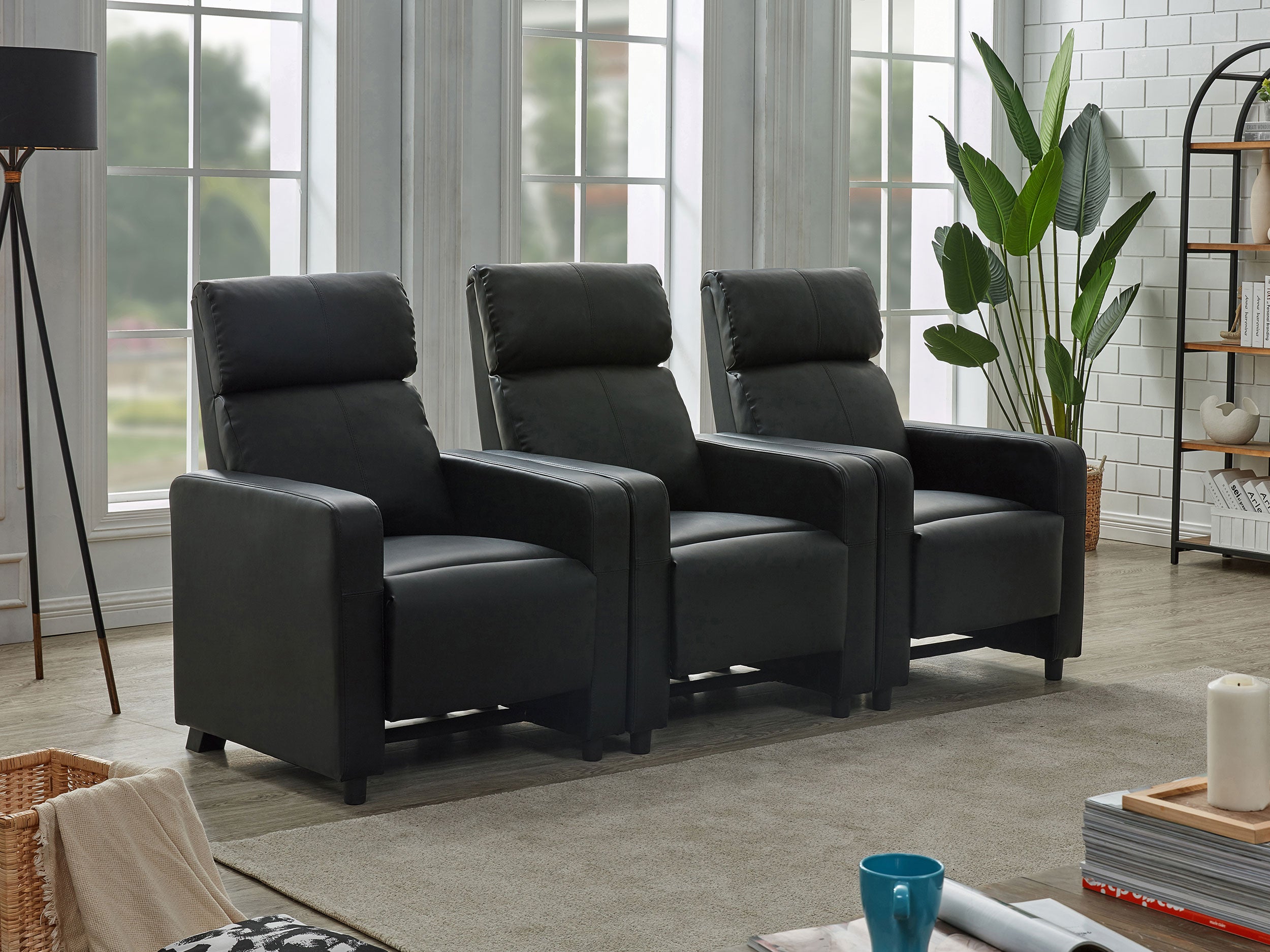 Best Furniture Outlet - Coaster - Toohey Upholstered Tufted Recliner Living Room Set Black - 600181-S3B