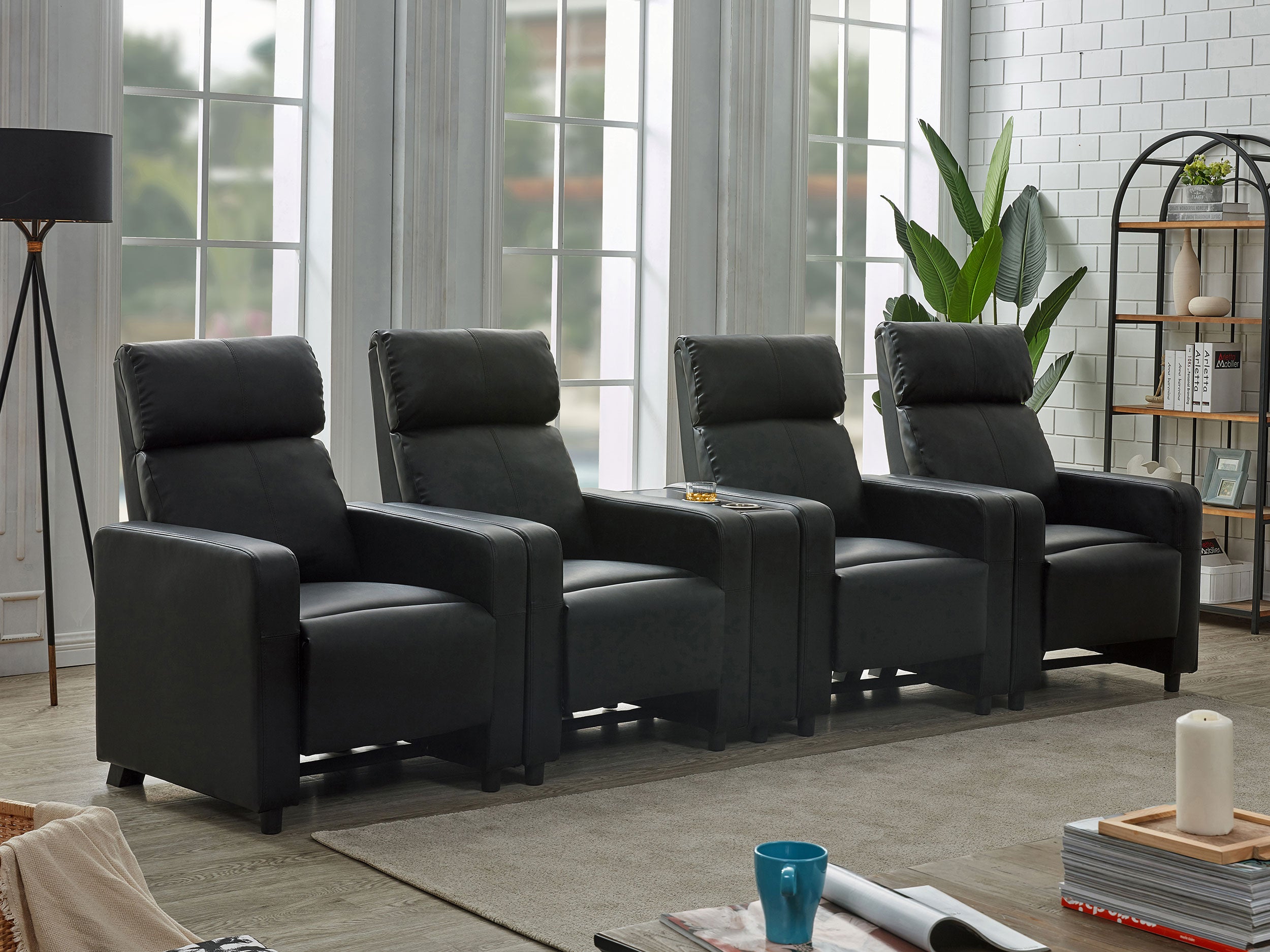 Best Furniture Outlet - Coaster - Toohey Upholstered Tufted Recliner Living Room Set Black - 600181-S4B