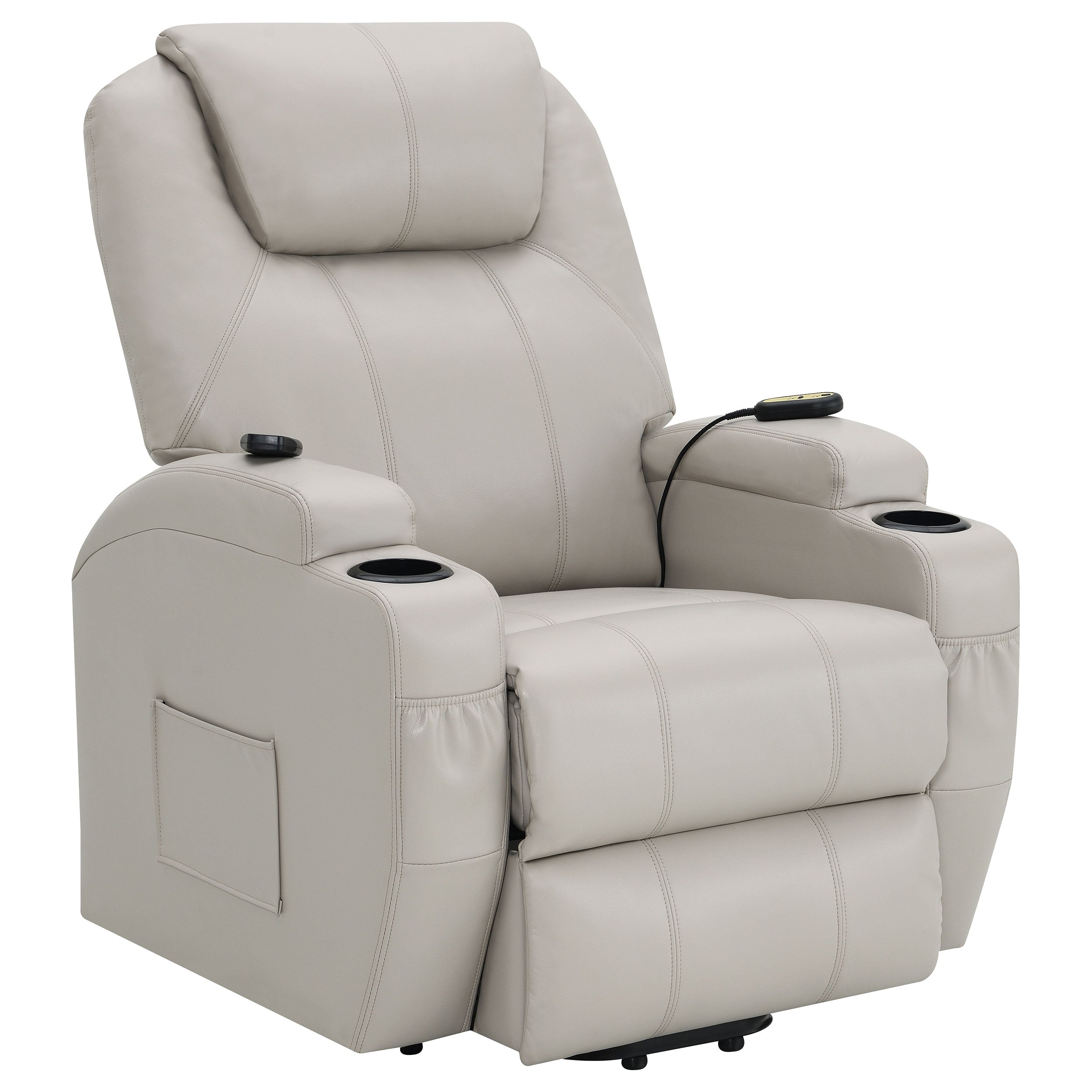 Best Furniture Outlet - Coaster - Sanger Upholstered Power Lift Massage Recliner Champagne - 600497P