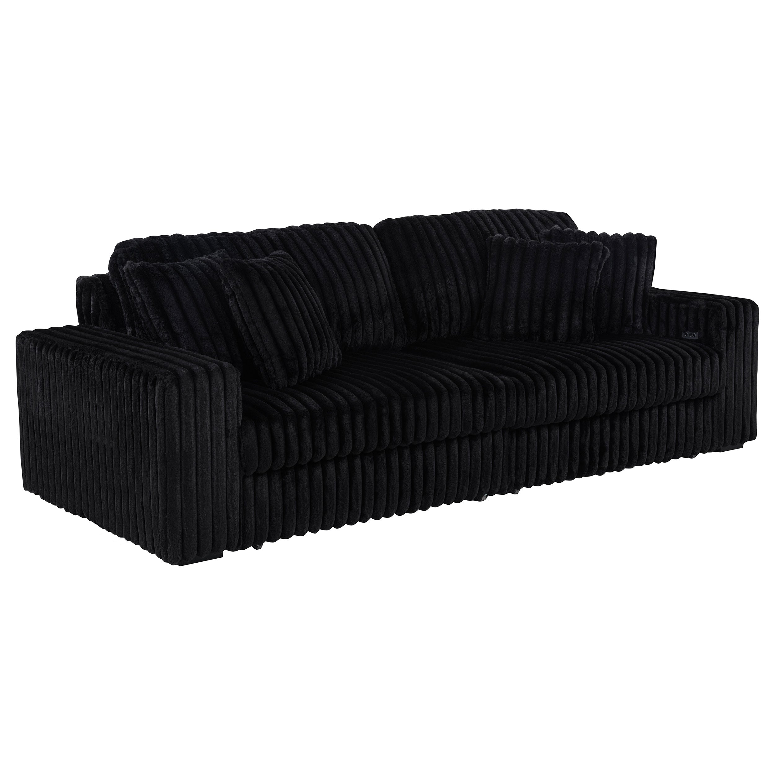 Best Furniture Outlet - Coaster - Jacana Corduroy Upholstered Dual Power Chaise Sofa Black - 600537P