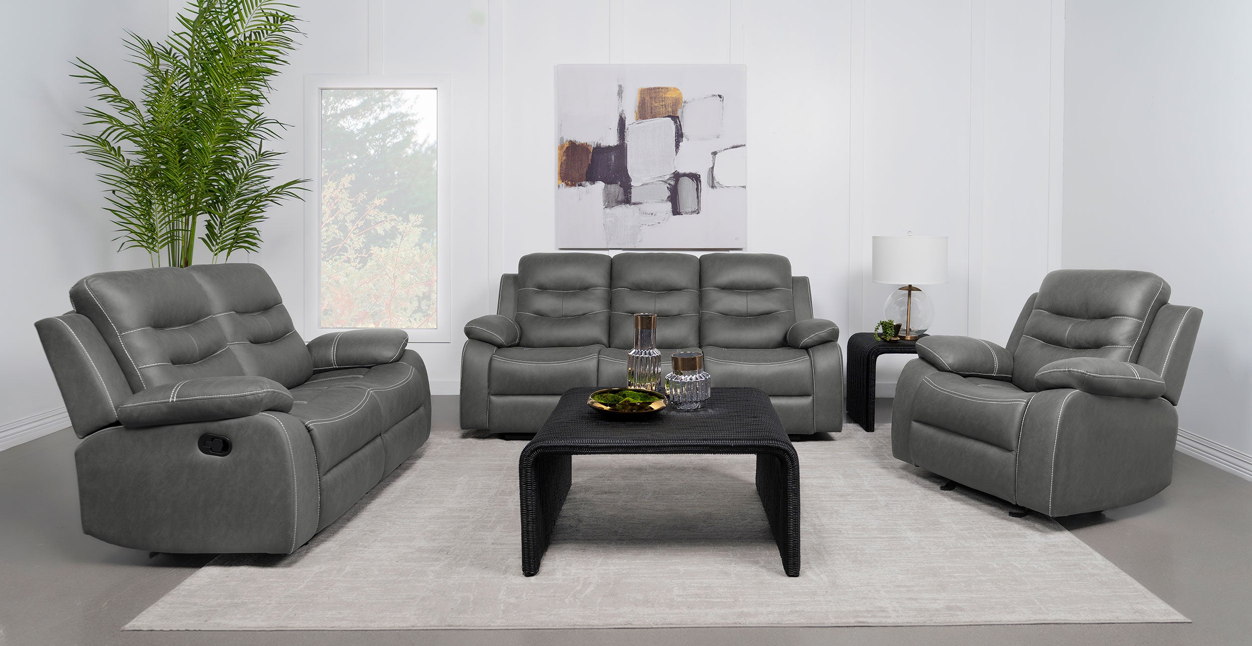 Best Furniture Outlet - Coaster - Nova 3-piece Upholstered Padded Arm Sofa Set Dark Grey - 602531-S3