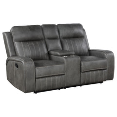 Best Furniture Outlet - Coaster - Raelynn Upholstered Track Arm Motion Loveseat Grey - 603192