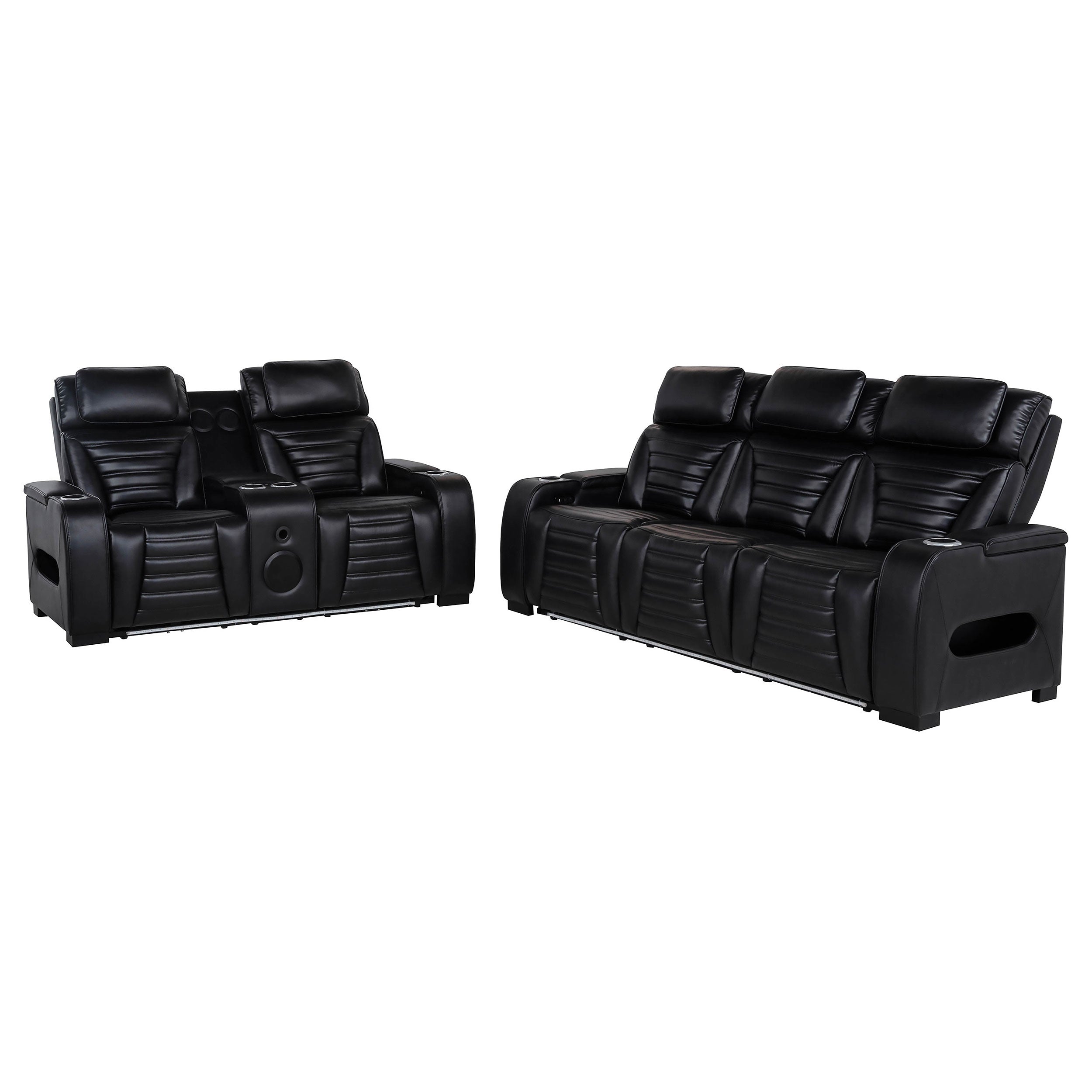 Best Furniture Outlet - Coaster - Zuma 2-piece Faux Leather Dual Power LED Sofa Set Black - 603251PP-S2