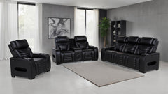 Best Furniture Outlet - Coaster - Zuma 3-piece Faux Leather Dual Power LED Sofa Set Black - 603251PP-S3