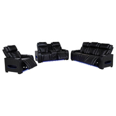 Zuma 3-piece Faux Leather Dual Power LED Sofa Set Black