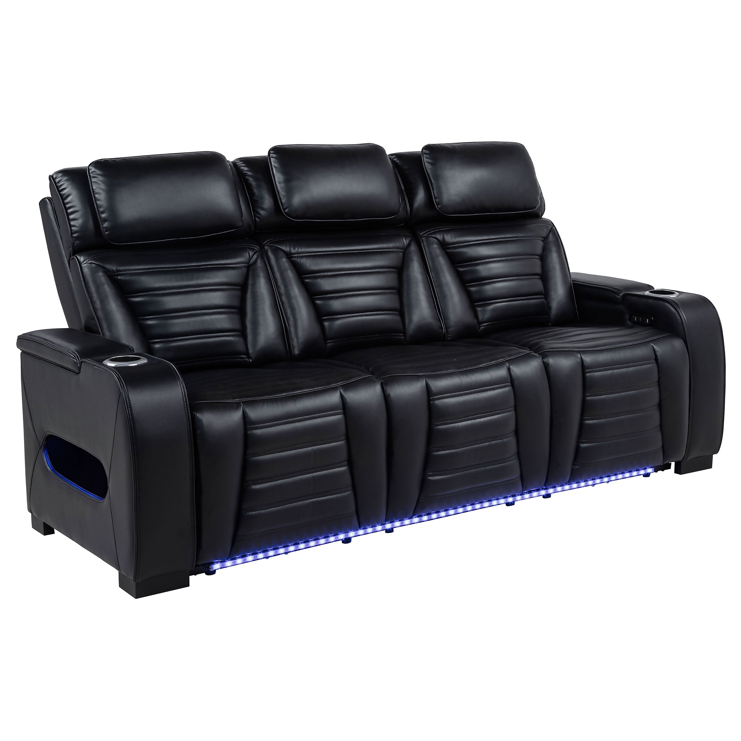 Best Furniture Outlet - Coaster - Zuma Faux Leather Dual Power Reclining LED Sofa Black - 603251PP