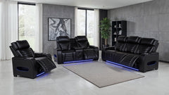 Zuma Faux Leather Dual Power Reclining LED Loveseat Black