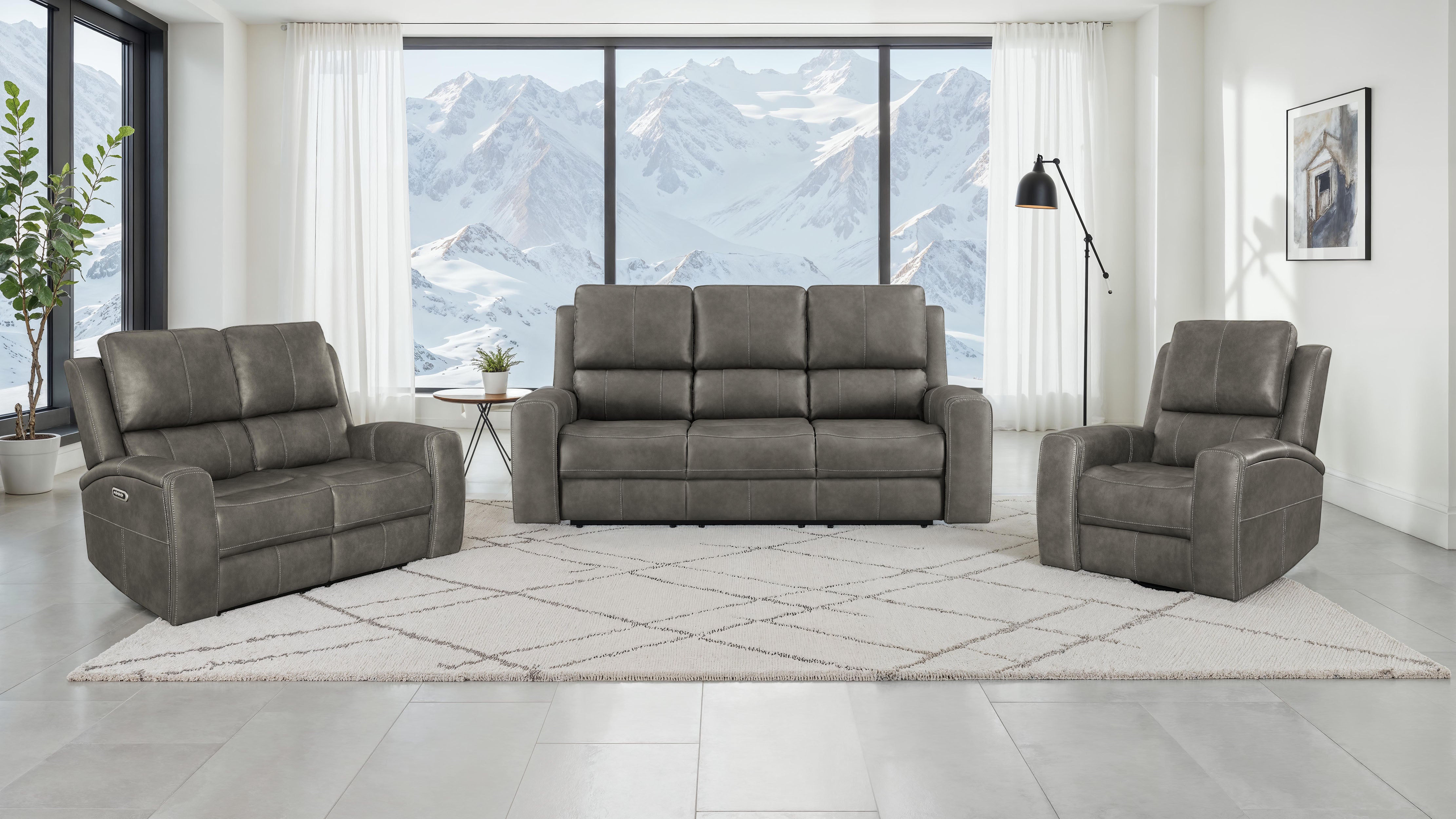 Best Furniture Outlet - Coaster - Brickston 3-piece Triple Power Reclining Sofa Set Charcoal - 603431PPP-S3