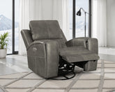 Best Furniture Outlet - Coaster - Brickston Triple Power Swivel Glider Recliner Charcoal - 603433PPP
