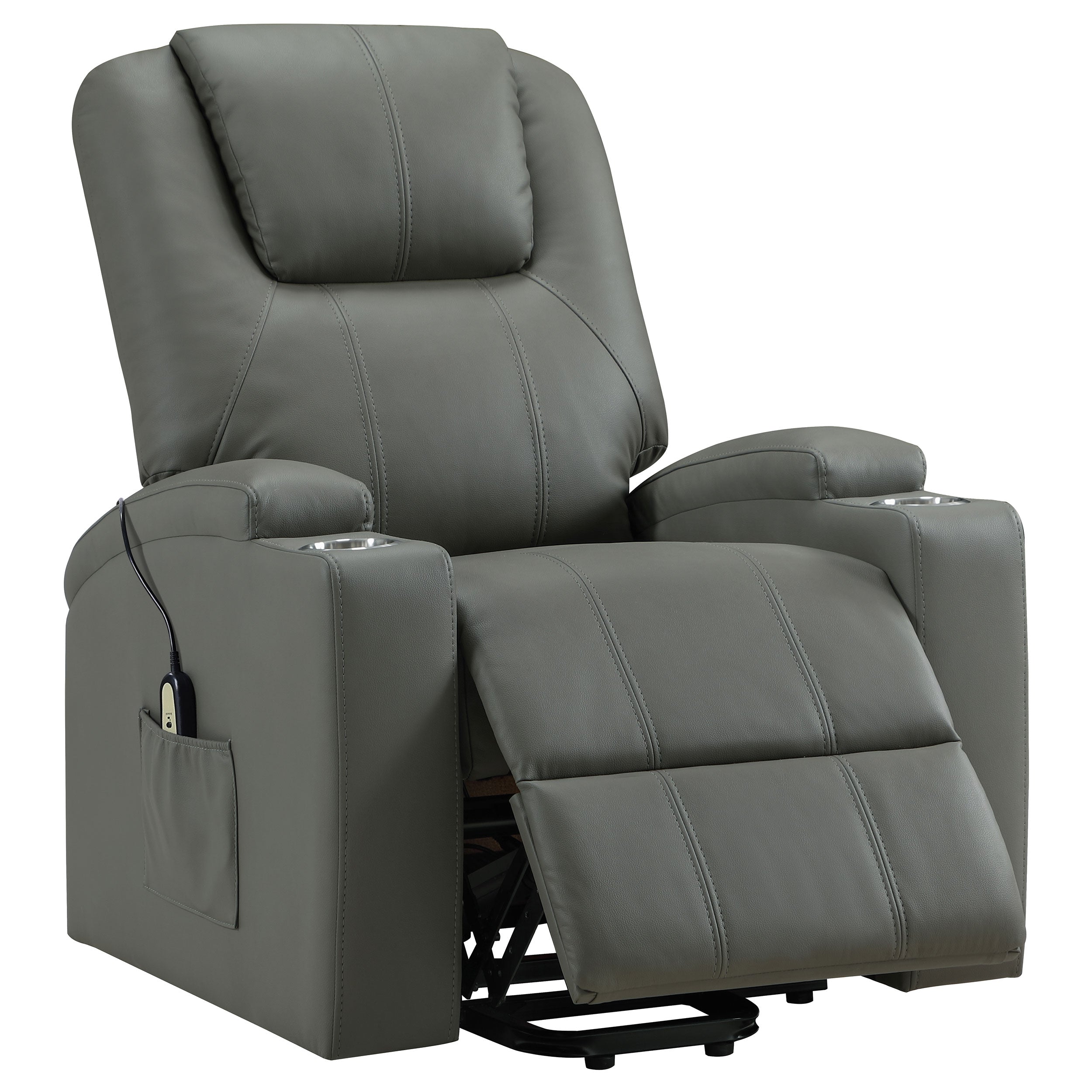 Best Furniture Outlet - Coaster - Armstrong Upholstered Power Lift Massage Recliner Grey - 609478P