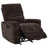 Best Furniture Outlet - Coaster - Navarro Chenille Upholstered Glider Recliner Dark Brown - 609573
