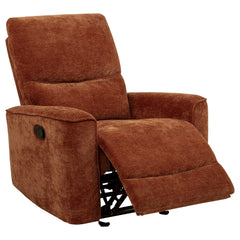 Best Furniture Outlet - Coaster - Navarro Chenille Upholstered Glider Recliner Burnt Orange - 609576